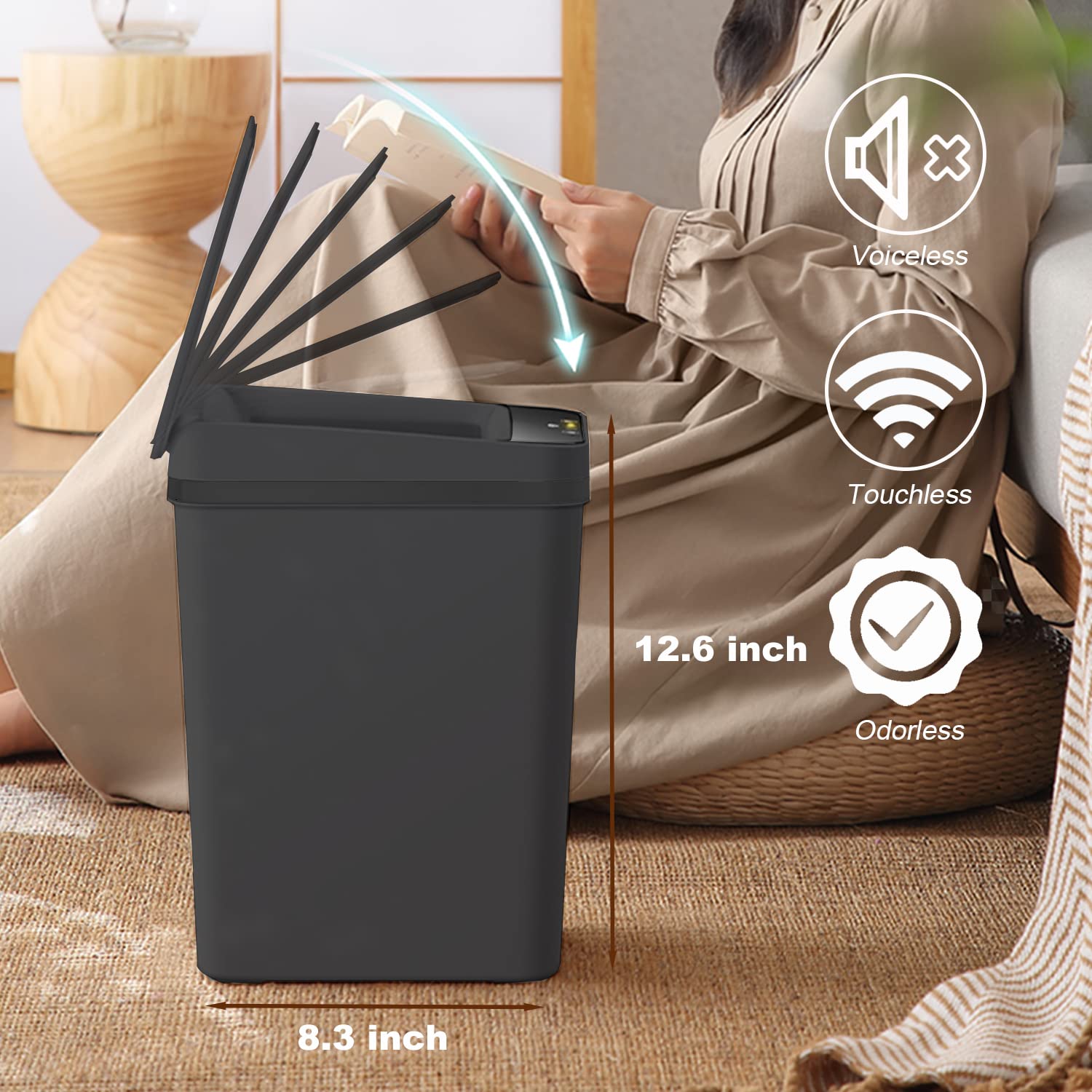 Yatmung 2 Pack - Skinny Trash Bin Sensor Motion 2.5 Gallon Touchless Bathroom Trash Can - Smart Trash Can With Lid - Electric, N