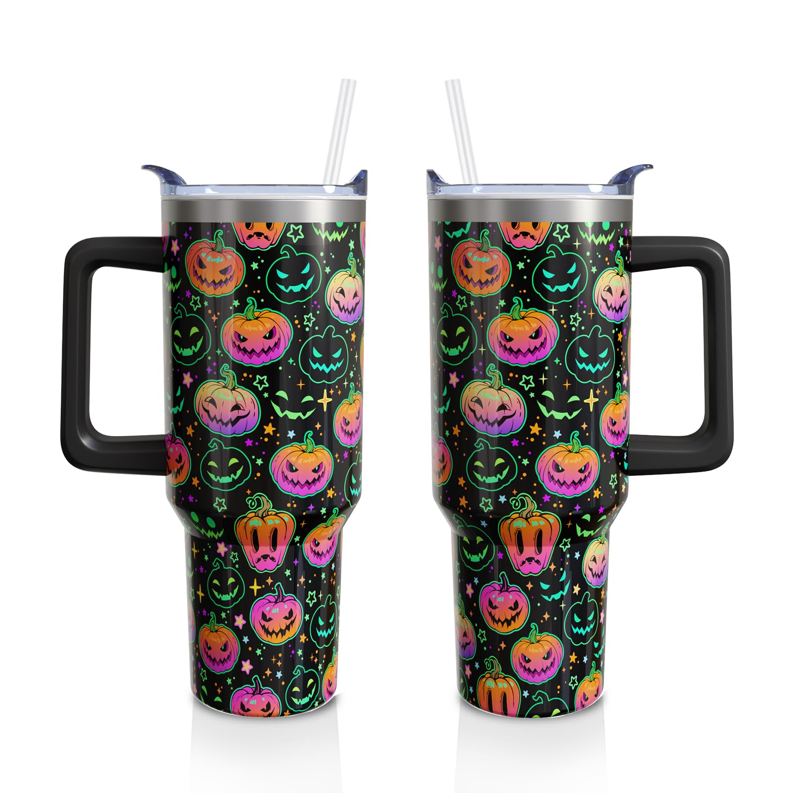 Sabobo Halloween Pumpkin Face Gifts 40oz Tumbler with Handle and Straw