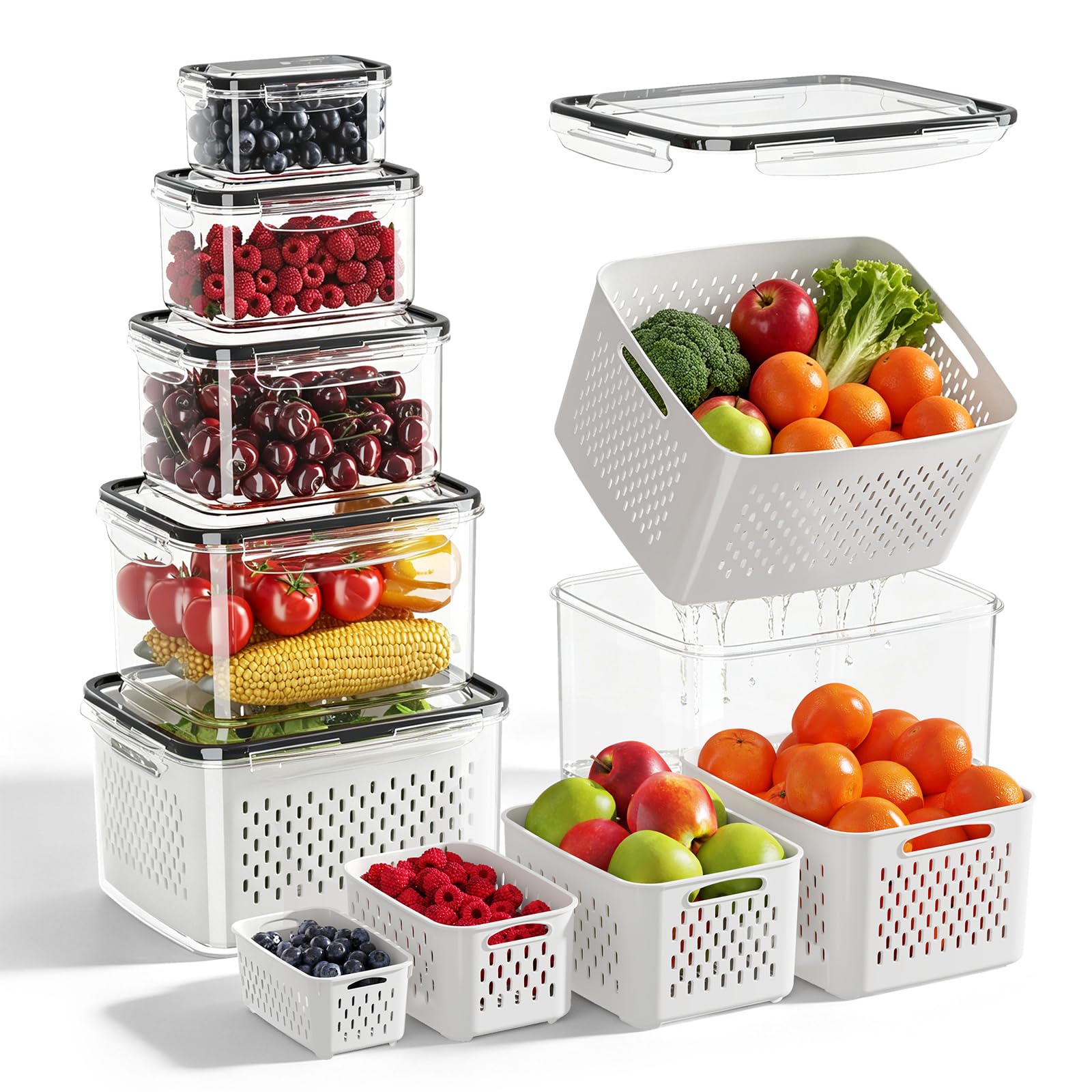 MSHOMELY 6 Pack Fruit Storage Containers for Fridge with Removable Colander