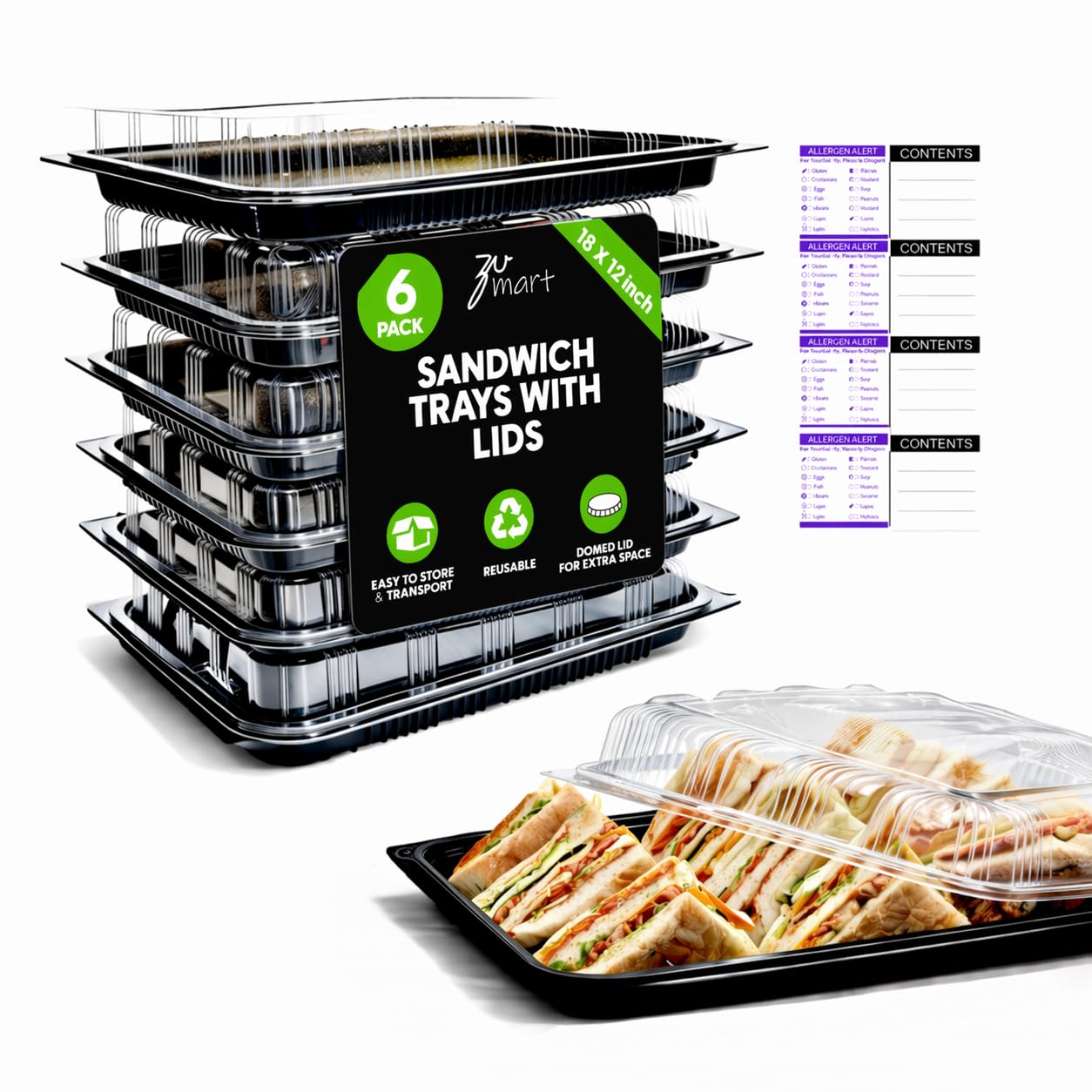Zumart 6 Pack Catering Trays with Lid - 18 Serving Trays with Lids - Reusable Serving Platter With Lid for Catering, Buffet, Pic