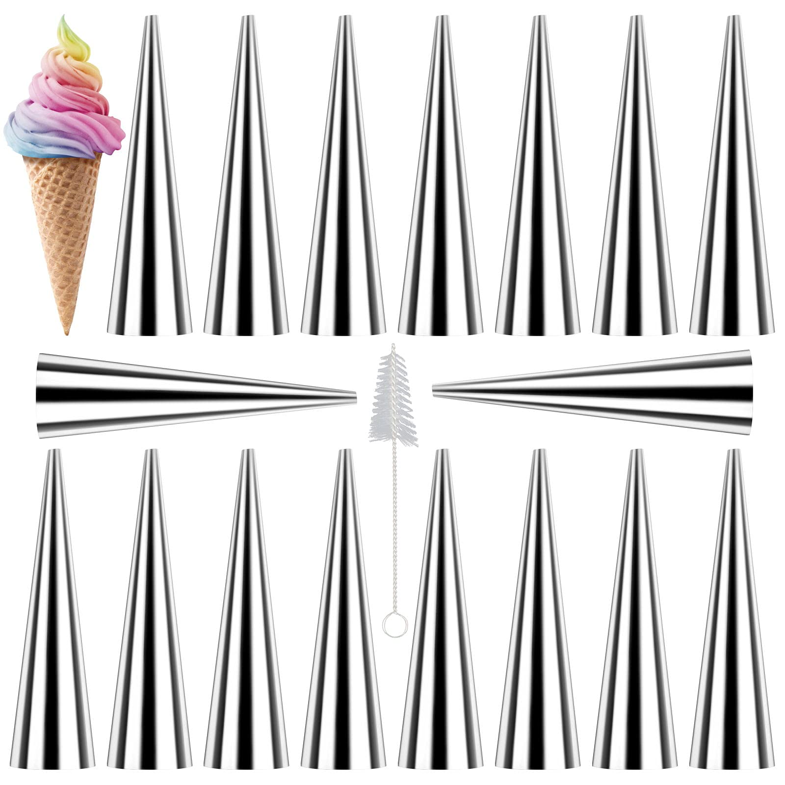 Cream Horn Molds 16Pcs Large Size 4.7 Inch Baking Cones Stainless Steel Roll Horn Forms Conical Danish Pastry Croissant Cones Mo