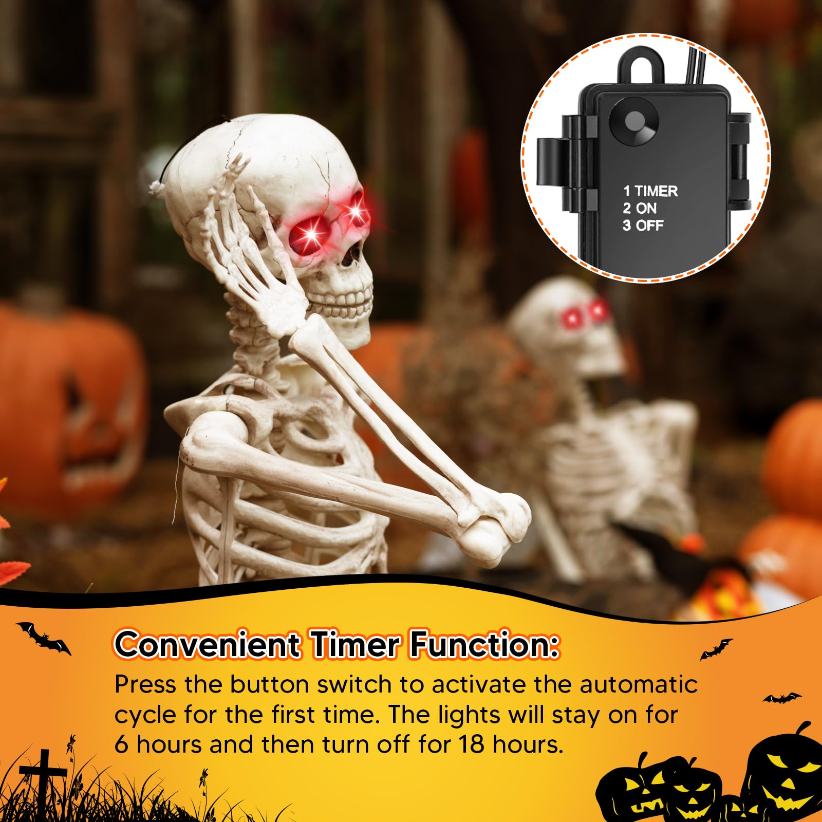 Mkway 6 Pcs Halloween Led Glowing Eyes with Timer, Light Up Eyes for Skeleton Horror DIY Masks Pumpkins Tombstones Props(Batteri