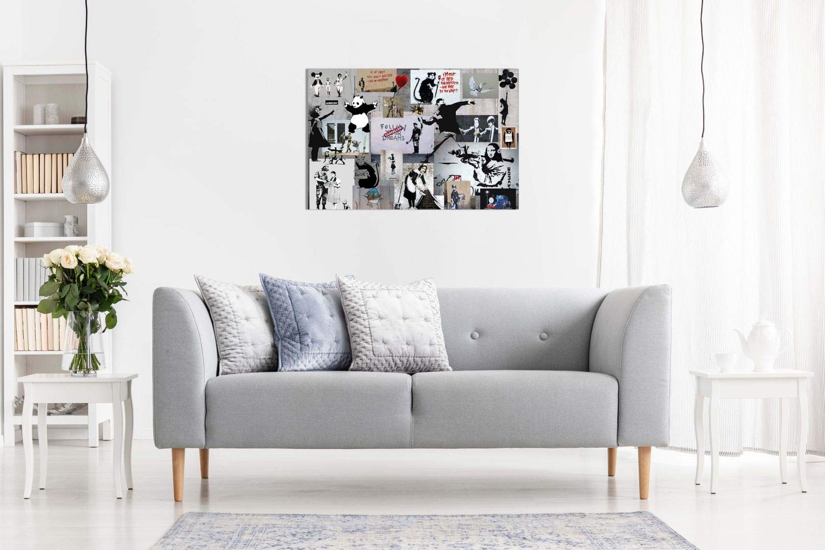 Banksy Montage Collage Canvas Wall Art Picture Print (18X12In)