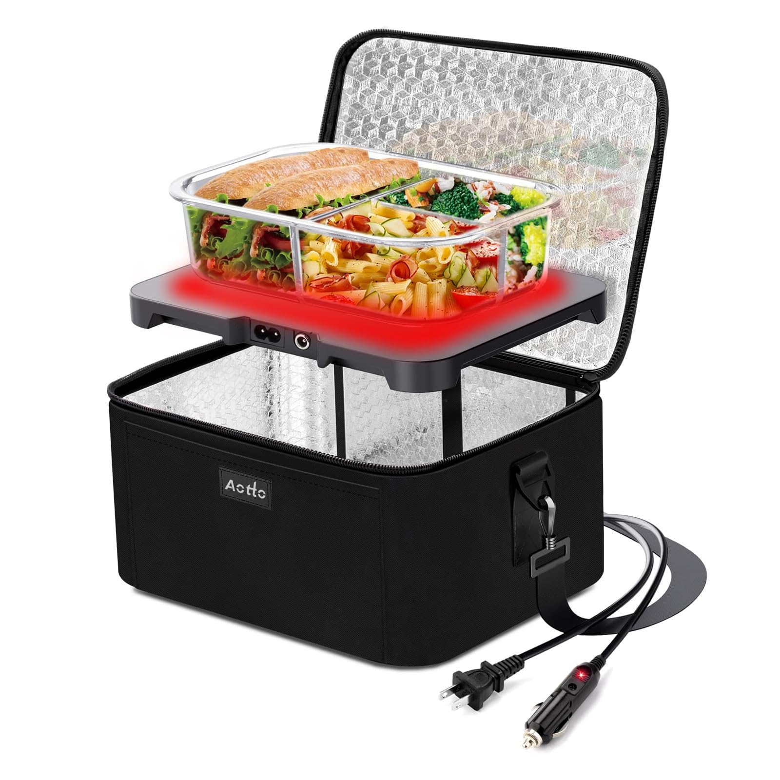 Aotto Portable Oven, Electric Lunch Box Food Heater - 12V/24V/110V 3-In-1 Car Food Warmer - Mini Personal Microwave Heated Lunch