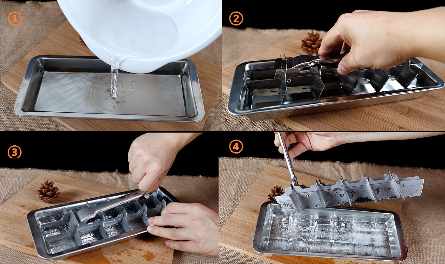 i Kito Stainless Steel Ice Cube Maker Tray - Lever Style Mold for 18 Ice Cubes, 11 1/8" x 4 3/4" x 1 1/