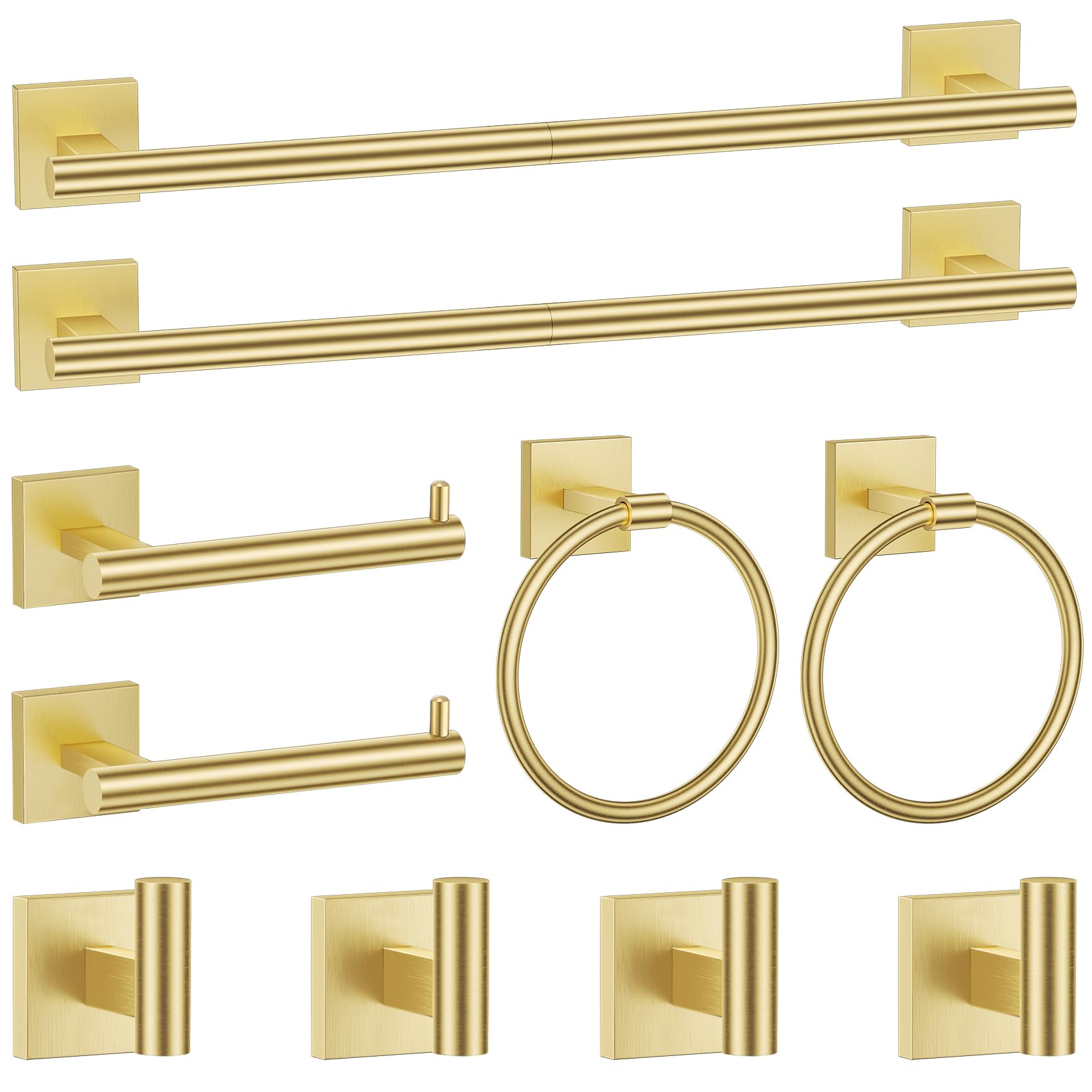 Brushed Gold Bathroom Hardware Accessories Towel Bar Set, 10 Pieces Bathroom Towel Bar Holder Set, 23.6 Inch Stainless Steel Toi