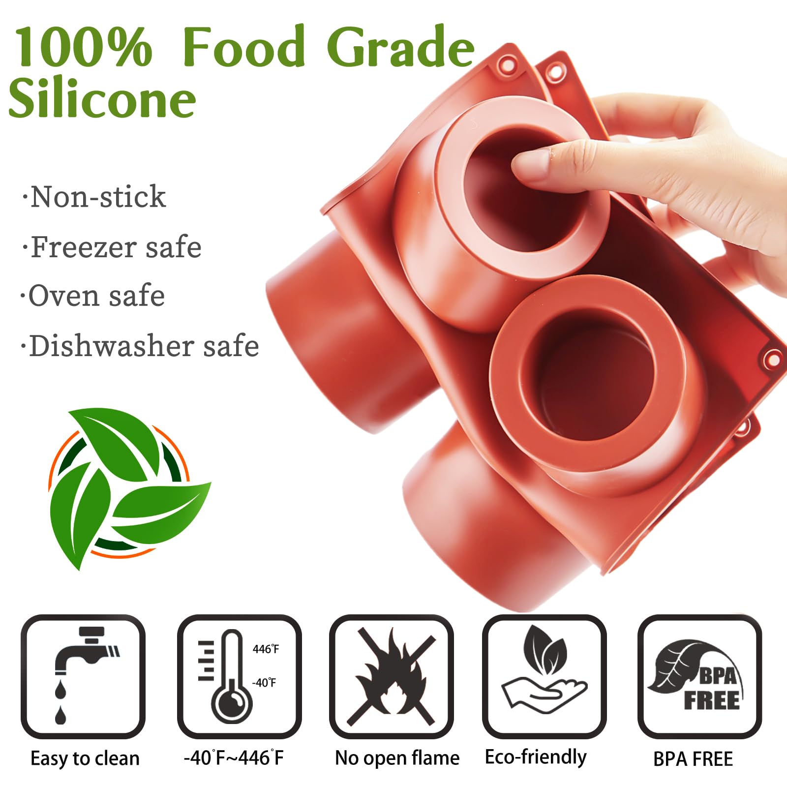 JOERSH Silicone Round Candy Molds - 2Pcs Baking Molds for Muffins, Desserts, Cookies - Regular Size - Red