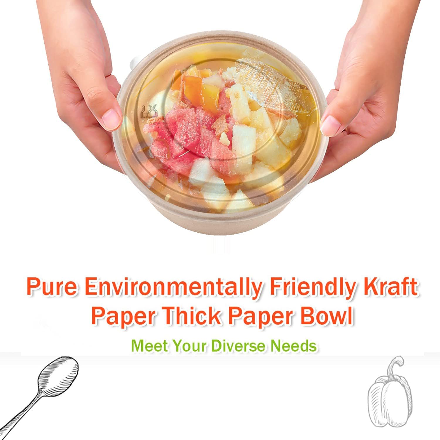 TOPtoper 50 Pcs 32 Oz Large Paper Bowls with Lids  Disposable Soup Serving Bowls Bulk Party Supplies for Hot/Cold Food  Soup (32 OZ)