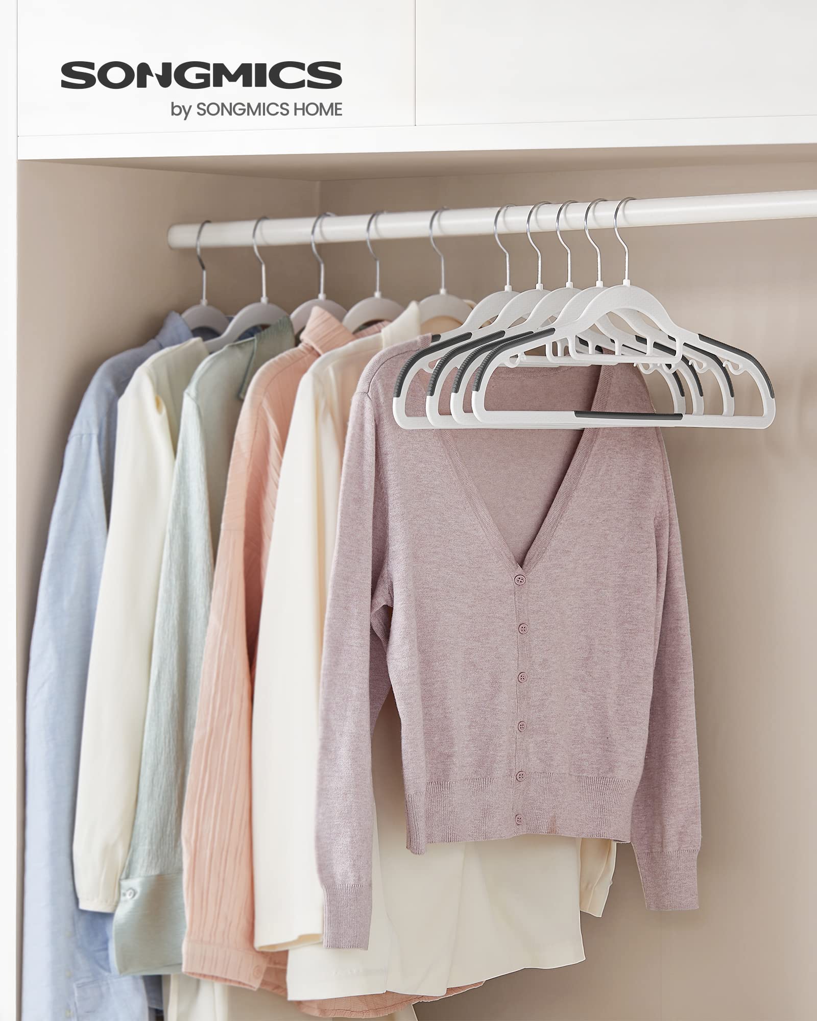 Songmics Pack Of 50 Coat Hangers, Heavy-Duty Plastic Hangers, Non-Slip, Space-Saving Clothes Hangers, 0.2 Inches Slim, 16.5 Inch