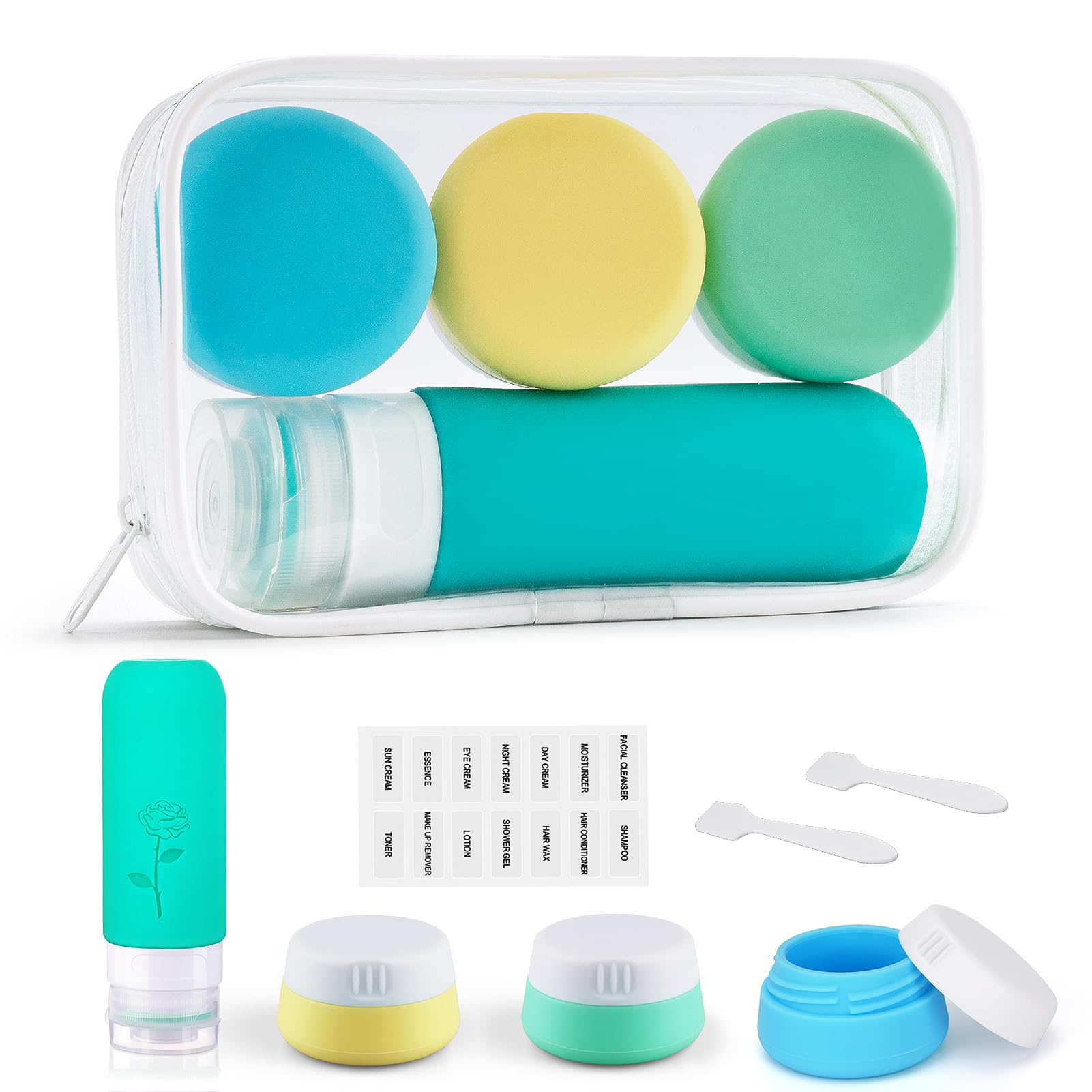 Kitchen Gims Small Travel Size Container For Cream 3Pcs Mini Silicone Makeup Jar And 1Pcs Tiny Squeeze Bottle, Tsa Approved Leak