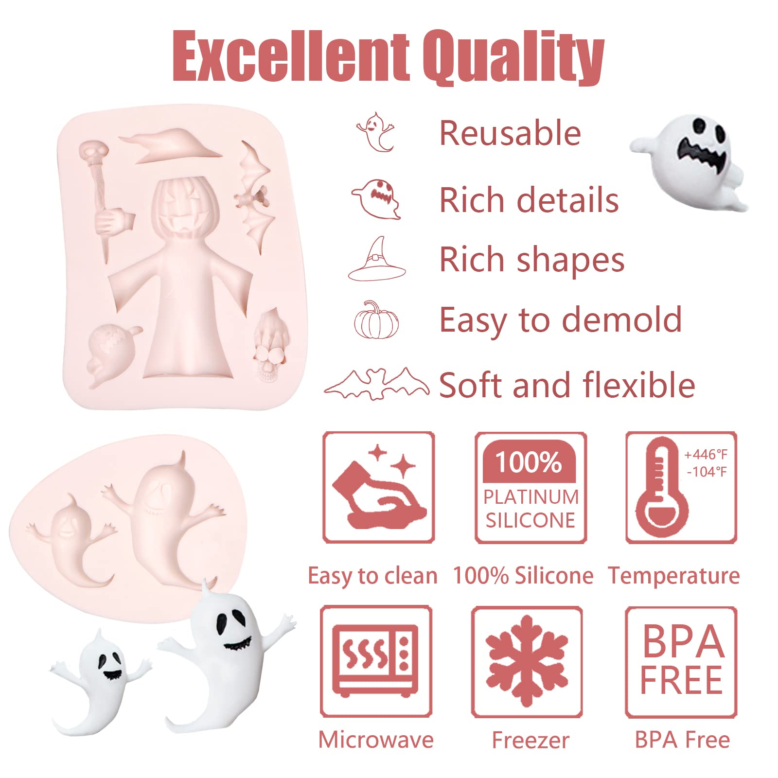 Pumpkin Silicone Molds Halloween 3 Pcs, Halloween Chocolate Ghost Shape Fondant Mold Pumpkin Silicone Cake Candy Mold For Cake D