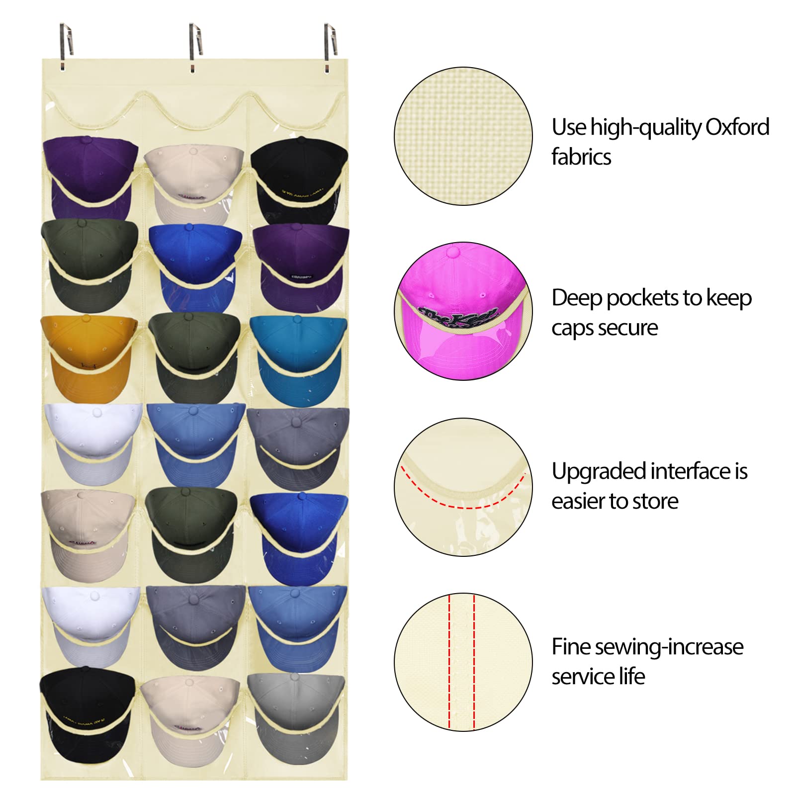 Dofilachy Hat Rack - Hat Organizer - Hat Racks For Baseball Caps, Visible Hat Holder - Baseball Hat Rack For Wall Door With 3 Ho