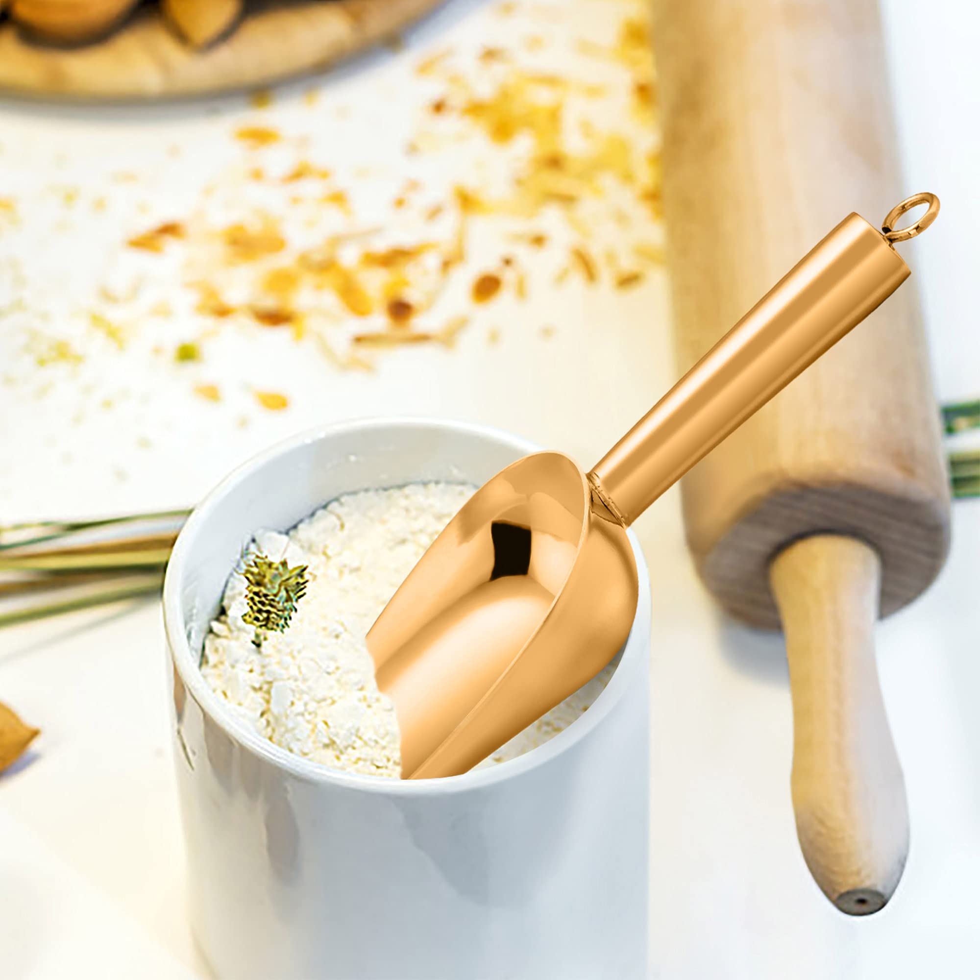 Teamfar Mini Scoop Set Of 4, 3 Oz Small Canister Jar Scoops, Gold Candy Utility Scoops Stainless Steel For Scooping Coffee Bean/