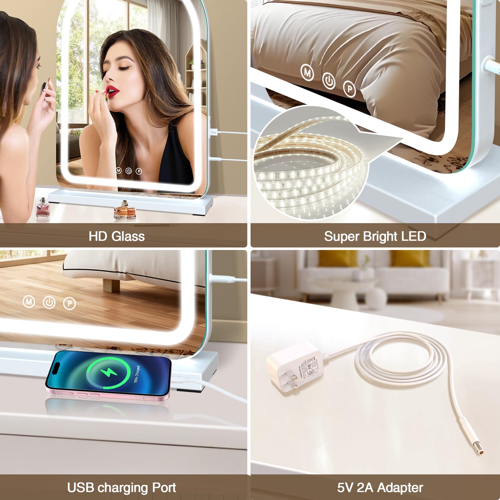 Halumao 16 X 23.6 Large Makeup Vanity Mirror With Lights For Dressing Room And Bedroom,3 Color Modes,Memory Function