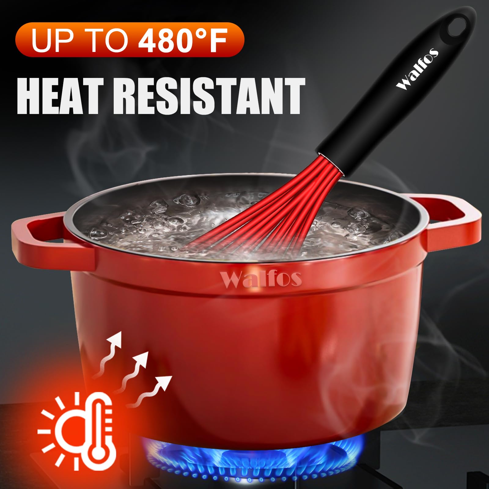 Walfos Whisk,Silicone Whisks- Heat Resistant(480F) Silicone Whisks For Cooking Non Scratch,Bpa Free And Dishwasher Safe.Perfect