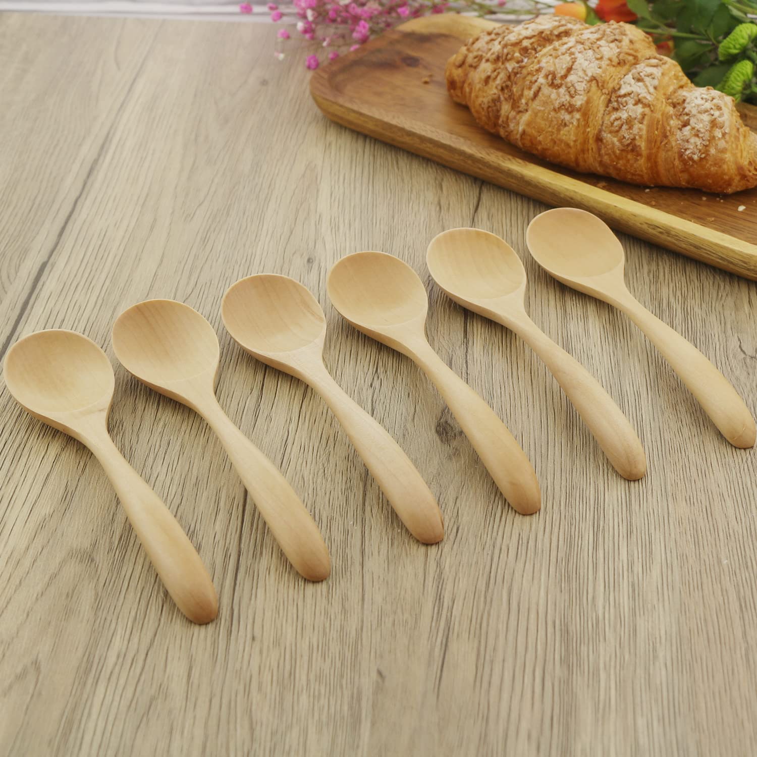 Wooden Spoons for Eating  ADLORYEA 6-Piece Wood Spoons  6.6 inch Handmade Natural Wood Spoon for Soup  Coffee  Salad Desserts  Chips  Snacks  Cereal  and Fruit  Wood Color