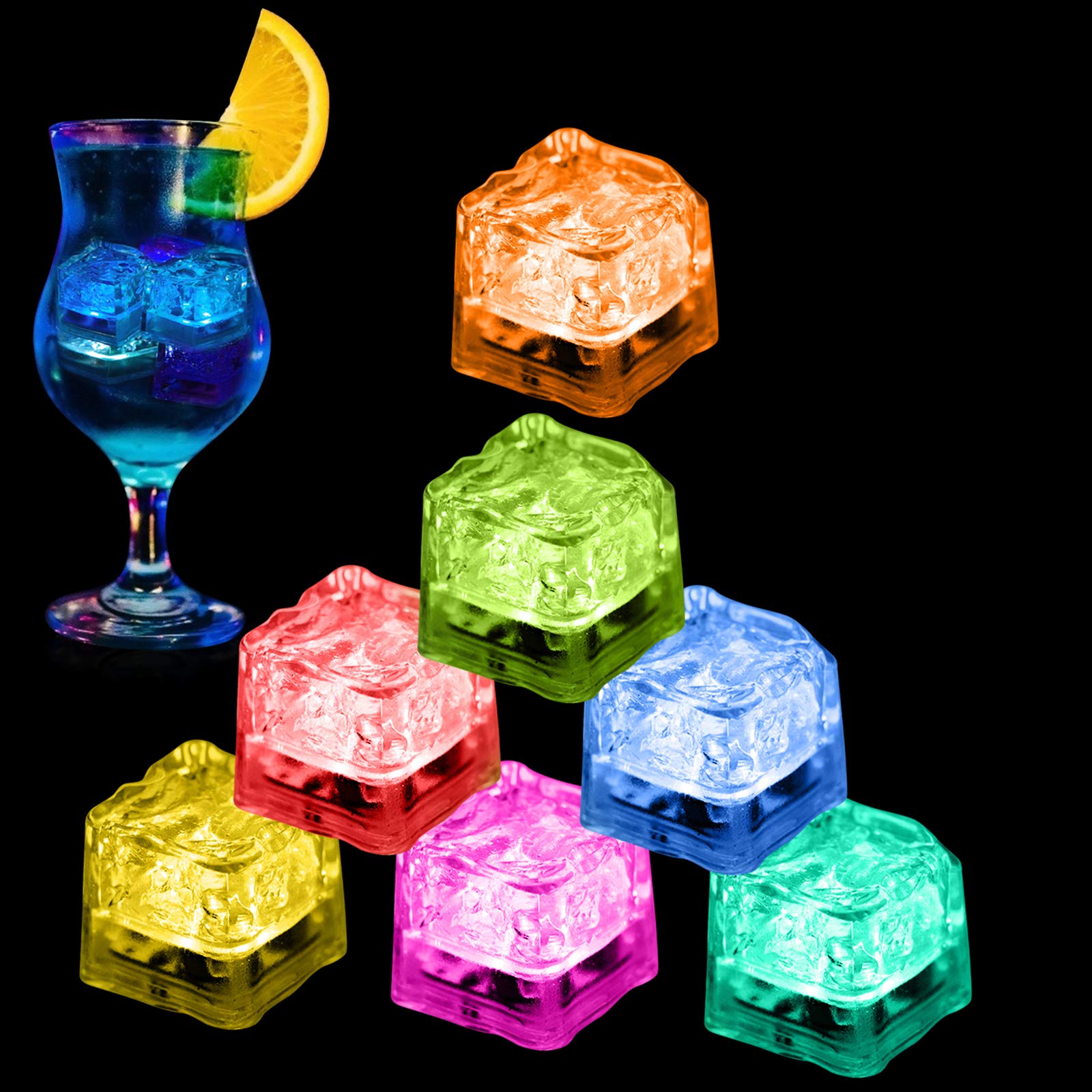 Light Up Ice Cubes, 96 Pcs Multi Color Led Ice Cubes For Drinks With Changing Lights, Reusable Glowing Flashing Ice Cube For Clu