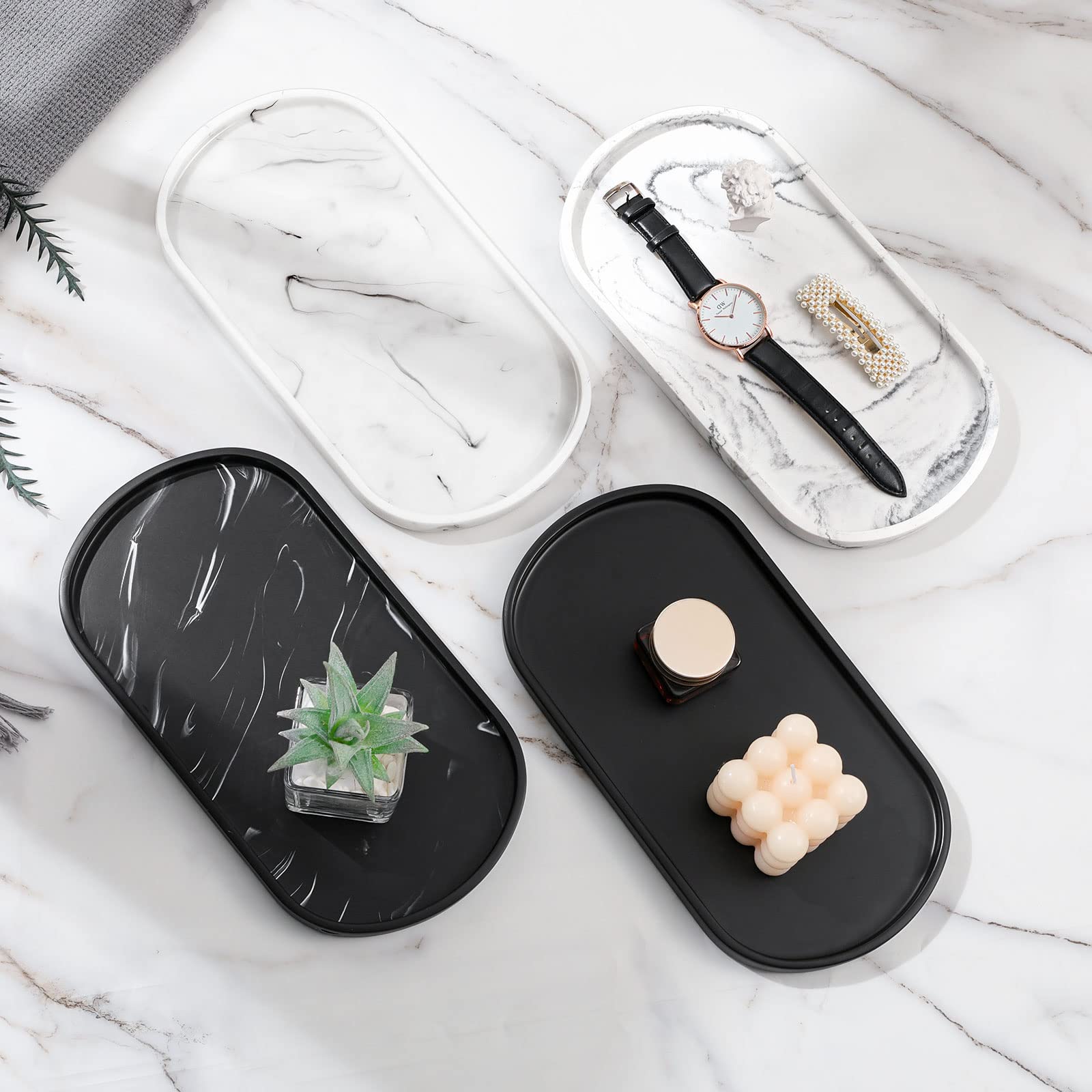 Luxspire Bathroom Vanity Tray, Oval Soap Dispenser Tray Kitchen Counter Trays, Handmade Resin Bathroom Tray For Counter, Toilet