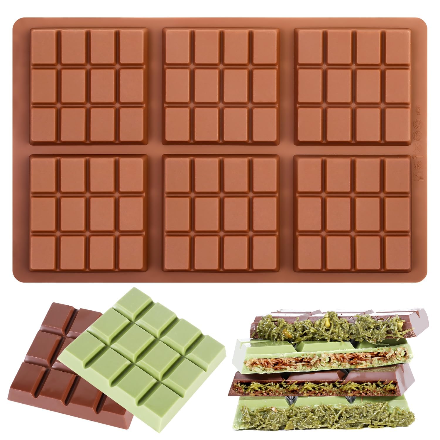 Fimary Silicone Molds for Chocolate  6 Cell 12 Section Rectangle Section Chocolate Bar Molds Flexible Wax Melt Mold  Pack of 1