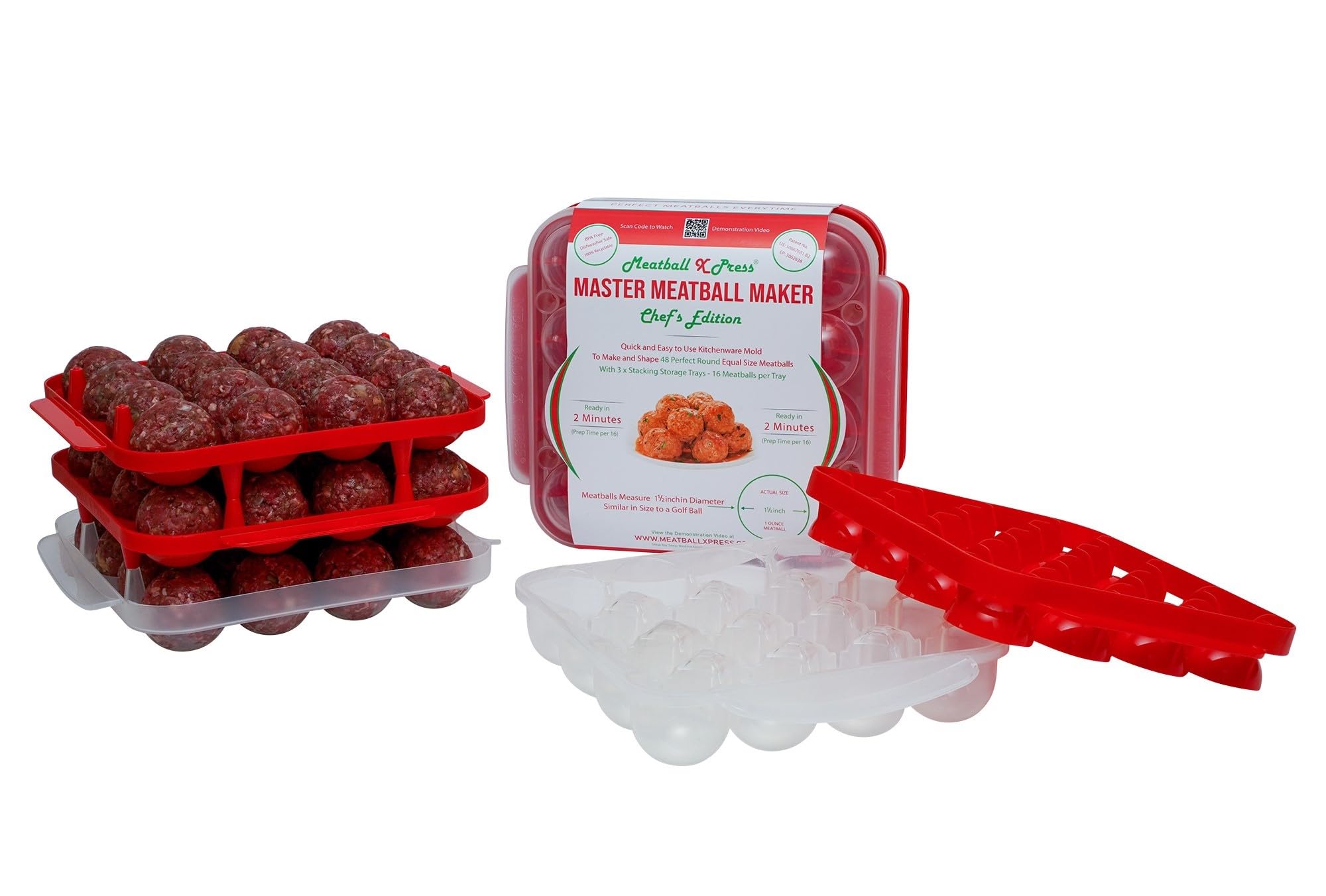 Meatball X Press - Meatball Maker & Stacking Storage Tray System - Chef'S Edition - 48 Meatball Product