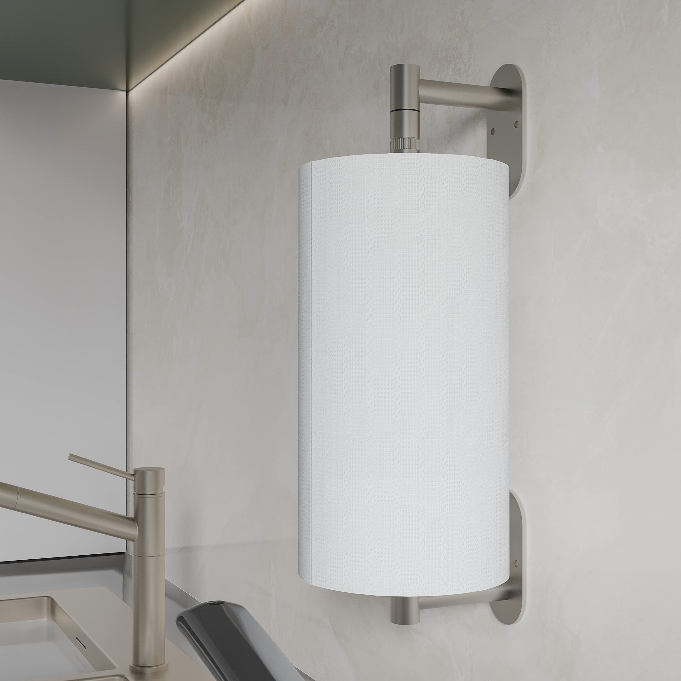Wzrua Brushed Grey Paper Towel Holder Under Cabinet, Self Adhesive Paper Towel Holder Or Wall Mount Paper Towel Holder For Kitch
