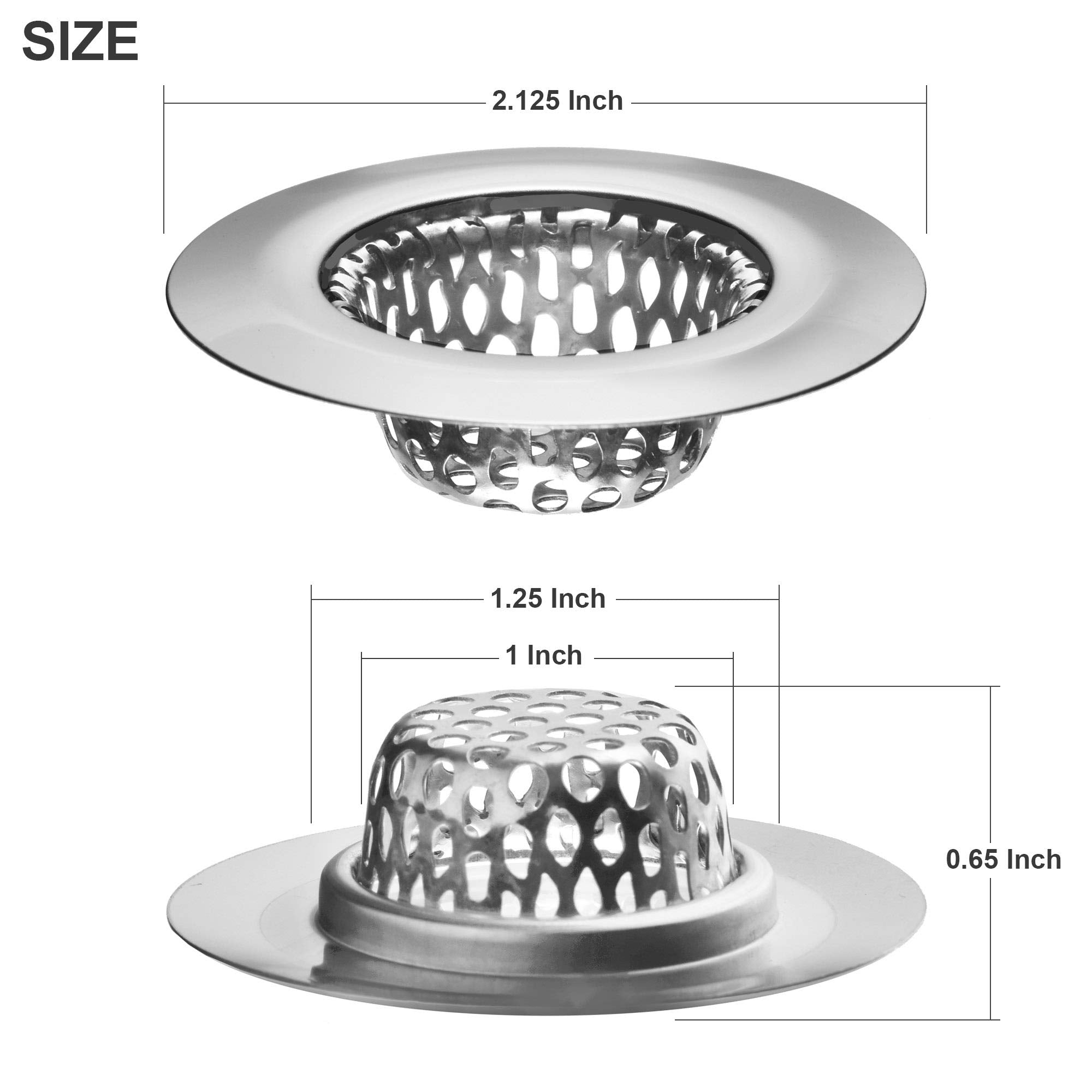 2 Pack - 2.125'' Top / 1'' Basket- Sink Strainer Bathroom Sink  Utility  Slop  Laundry  RV and Lavatory Sink Drain Strainer Hair Catcher. 1/8'' Holes. Stainless Steel
