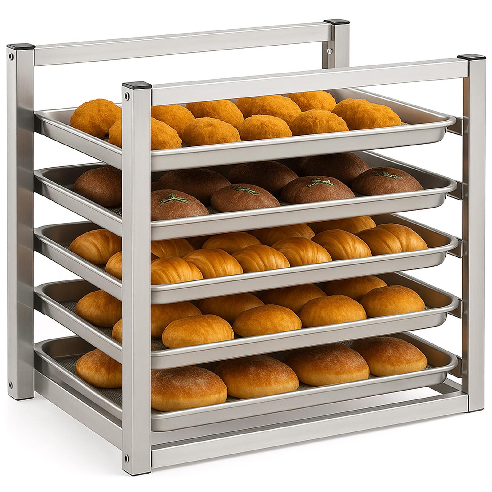 Blulu 5 Tier Wall Mounted Sheet Bun Pan Rack 21 x 13 x 18 Fits 5 Half Size Sheet Pans Aluminum Baking Tray Racks for Bakeries Re