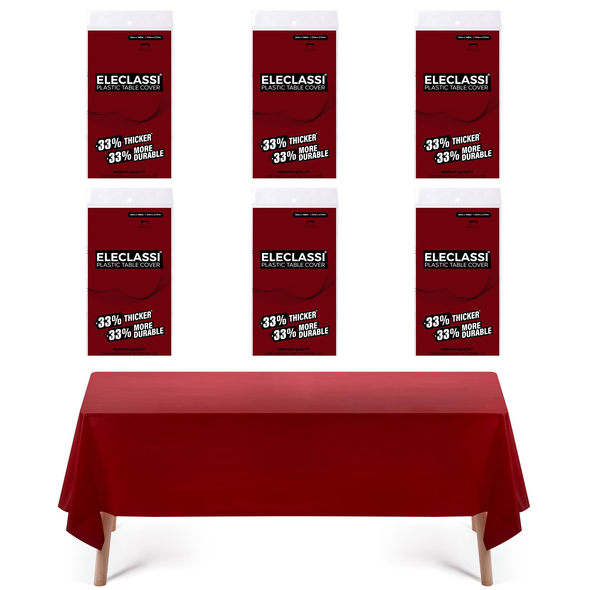 Burgundy 6 Pack Premium Disposable Plastic Tablecloth 54 X 108 In - Plastic Table Cloths For Parties Disposable Tablecloth For R