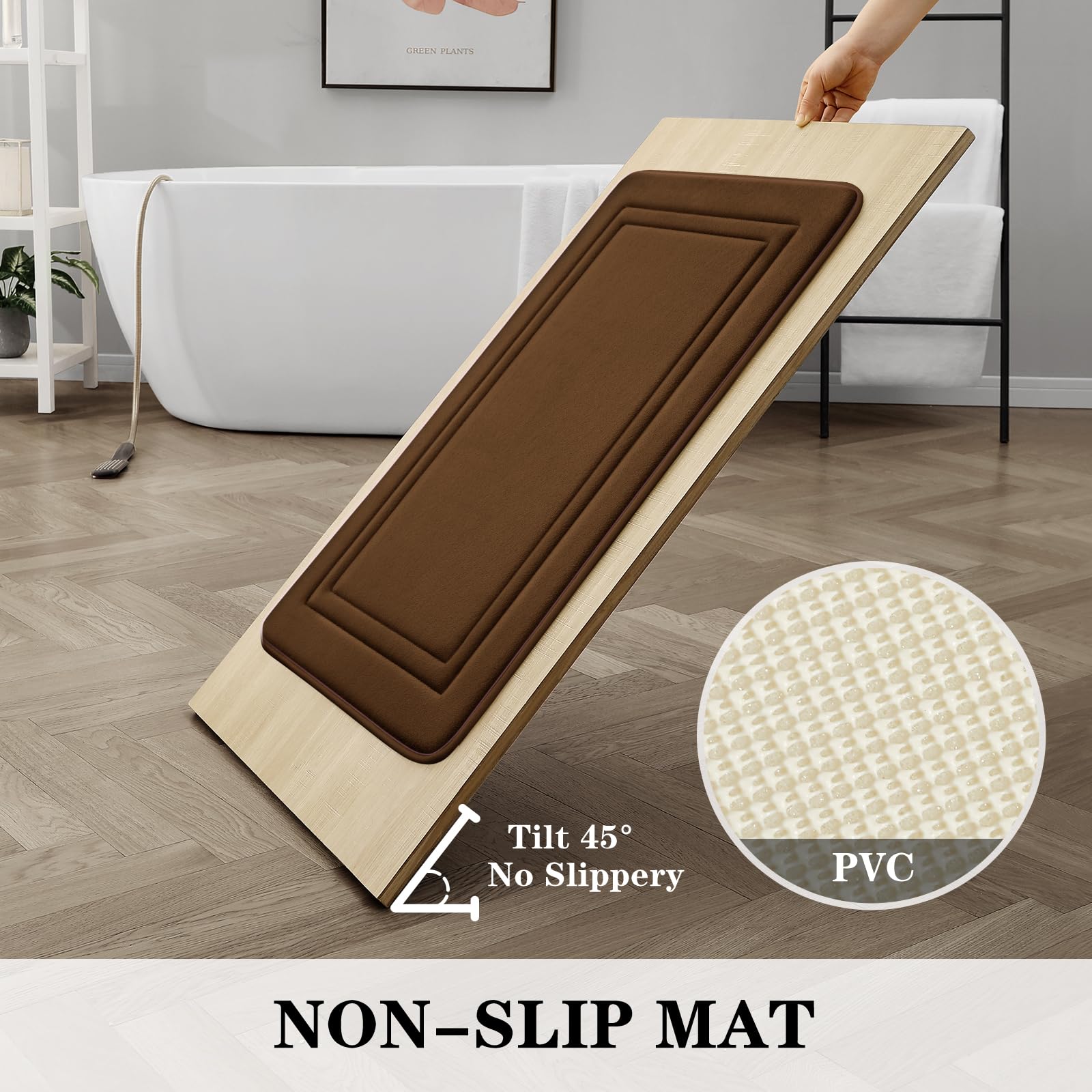 Bysure Brown Memory Foam Bath Mat, Non Slip Extra Soft Absorbent Machine Washable, Bathroom Rugs Sets 3 Piece For Toilet Shower