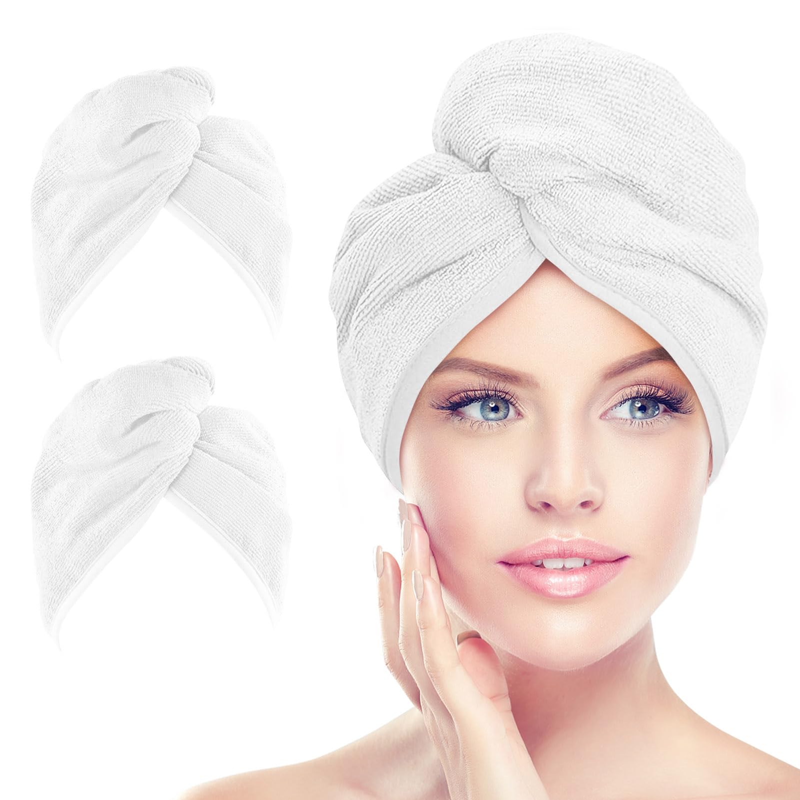 AIDEA Microfiber Hair Towel Wrap, 2 Pack Hair Turbans, Super Absorbent Quick Dry Hair Towel Wrap for All Hair Types Anti Frizz,
