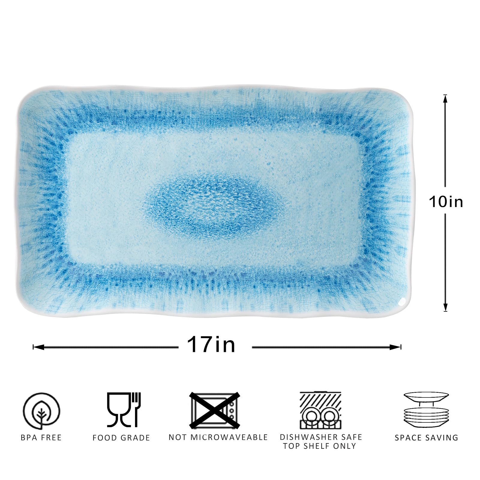 Zarocrus Large Farmhouse Melamine Serving Trays, Set Of 2, 17 X 10 Inches Serving Platters For Food Serving, Durable And Dishwas