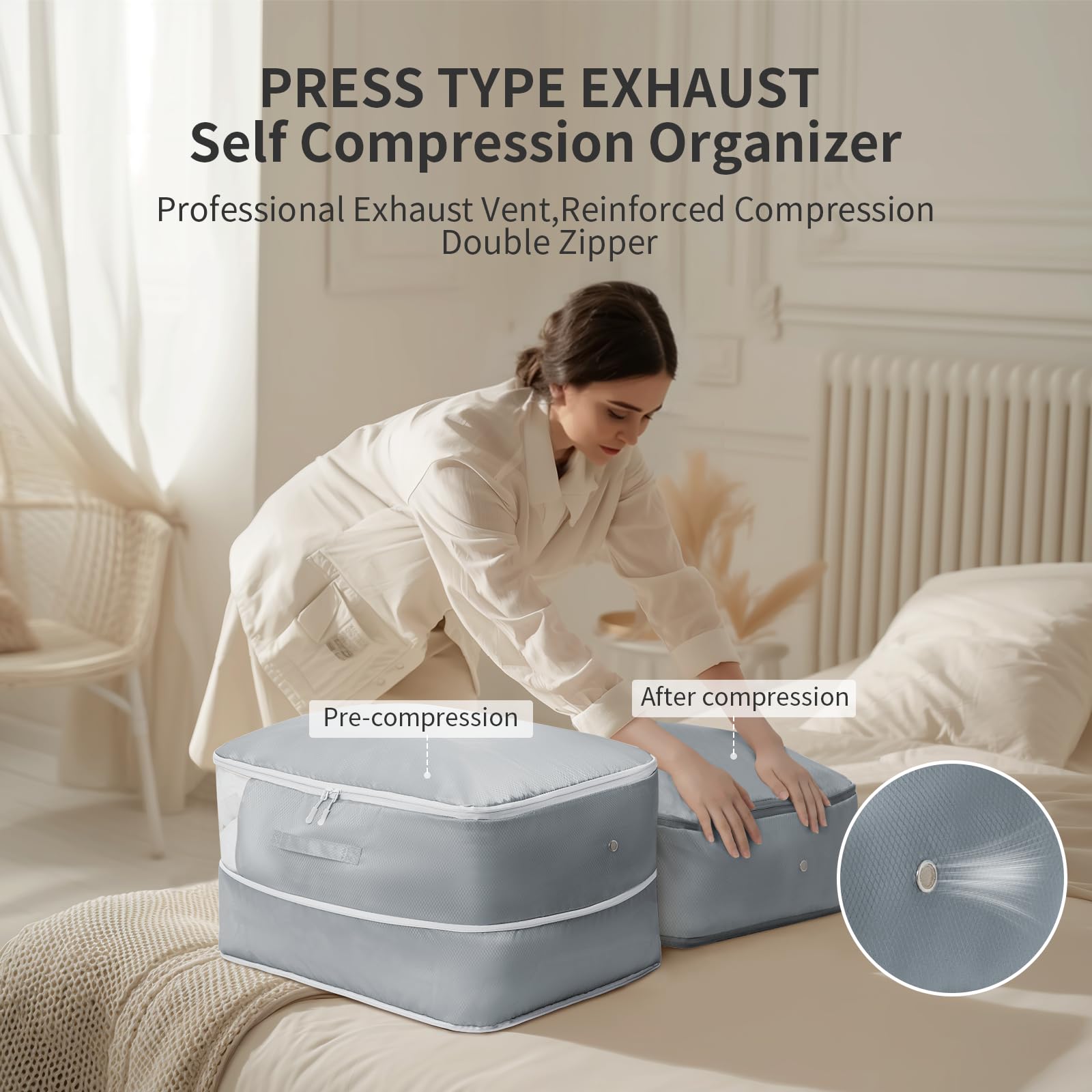 Dimj Comforter Storage Bag - Large Capacity Ultra Space Saving Self Compression Organize For Duvet, Pillow, Bedding, Blanket Sto