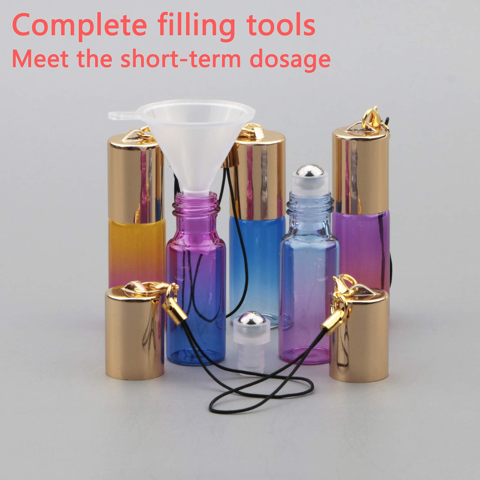 Jiuwu 15 Pack 5Ml Stainless Steel Ball Roller Bottles With Gold Cap Gradient Color Glass Essential Oil Roller Bottle For Perfume