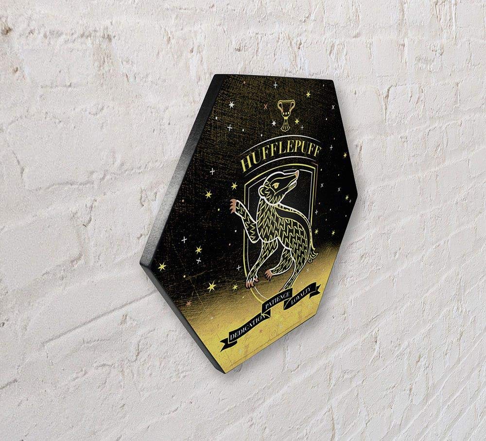 Harry Potter - Hufflepuff - Hogwarts House Crest - 11.5    X 10    Hexagon Shaped Knexagon Wood Print - Hang Alone Or Connect To