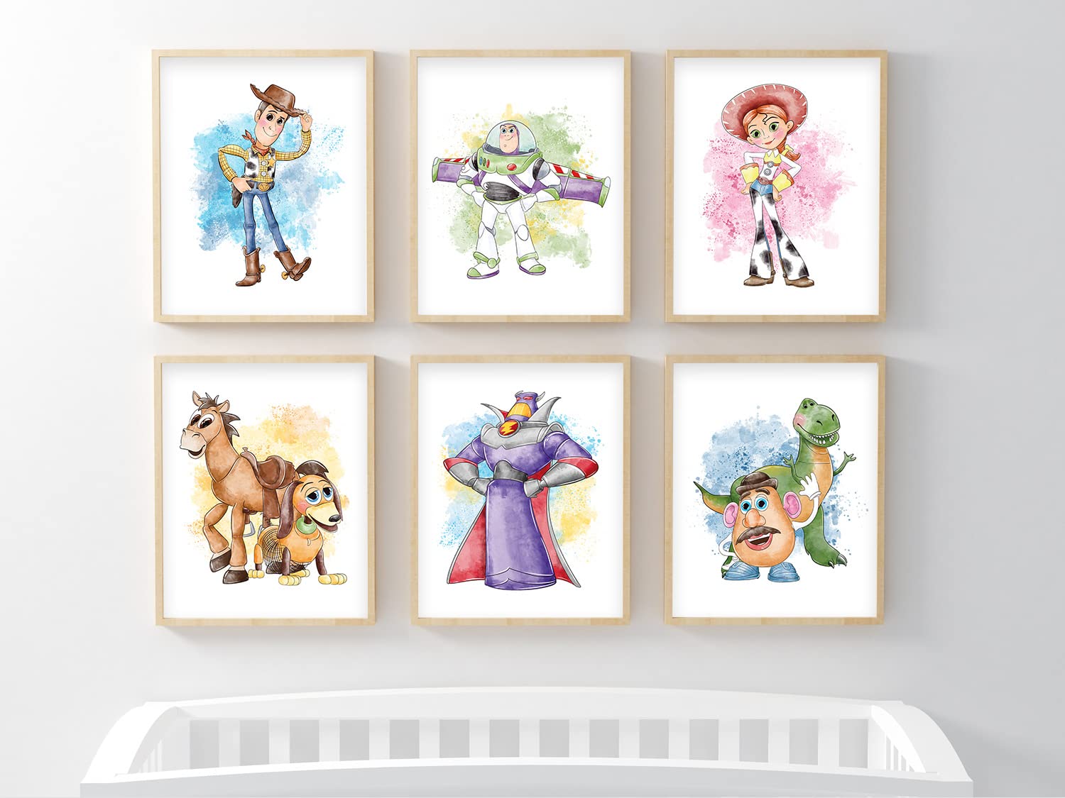 Nistio Toy Story Watercolor Prints Set of 6, 8x10 Inch Unframed Wall Art, Colorful Decor featuring Woody, Buzz, & Mr. Potato Head