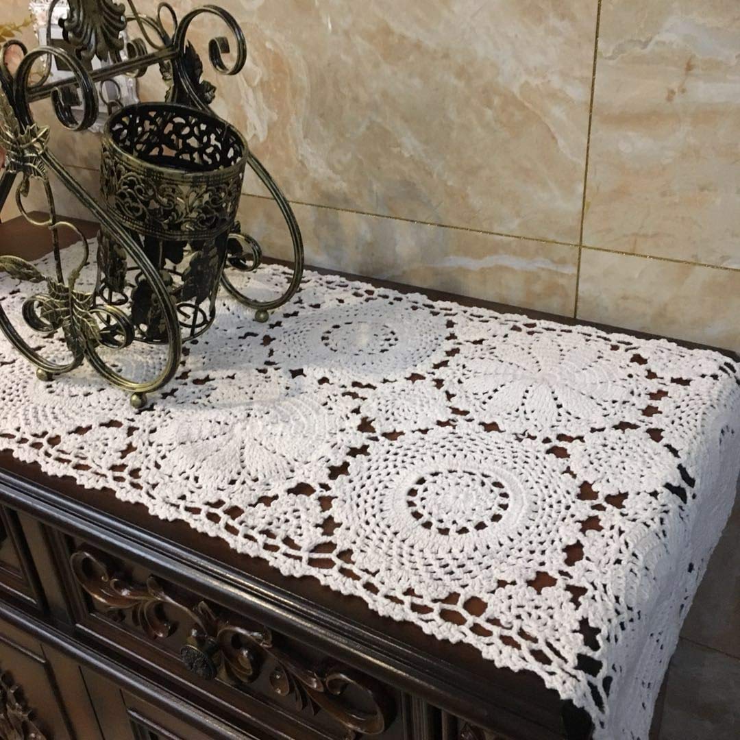 Ustide Rustic Floral Table Runner 15.7''X27.5'',2Pc White Hand Crochet Table Placemats Lace Cotton Table Doilies Lace Table Runn