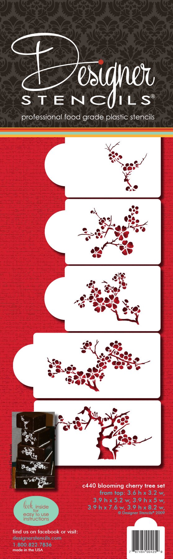 Designer Stencils Blooming Cherry Tree Cake Stencil Set, Beige/Semi-Transparent