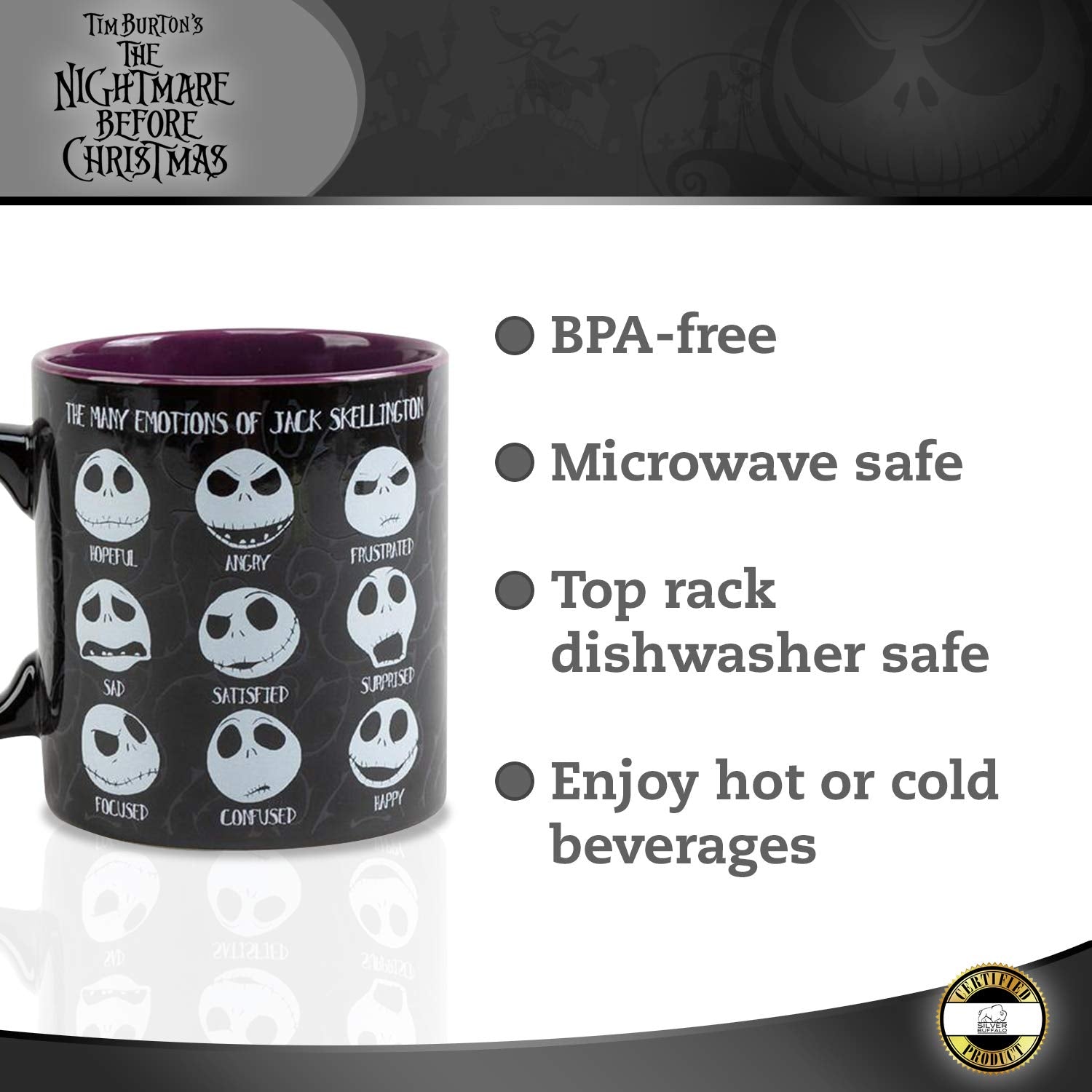 Silver Buffalo Disney Nightmare Before Christmas Jack Emotions Ceramic Mug, 20 Ounces