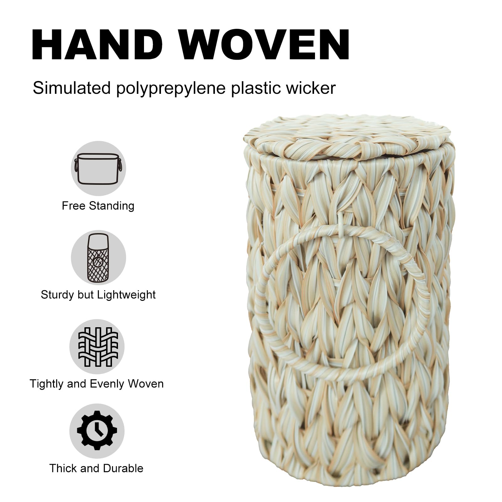 Coeusy Toilet Paper Basket,Wicker Toilet Paper Storage With Lid,Toilet Paper Storage Bin Container With Handle,Decorative Boho B