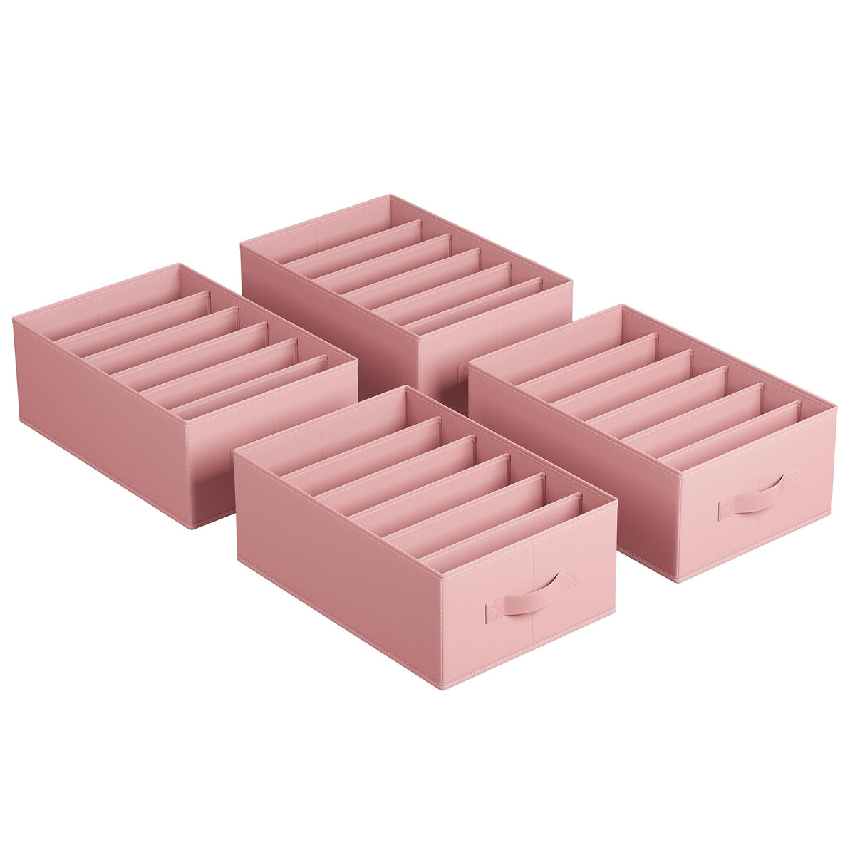 SONGMICS Set of 4 Large Size Wardrobe Clothes Organizers, 6-Compartment Foldable Drawer Organizers with Handles, 16.5 x 11.8 x 6