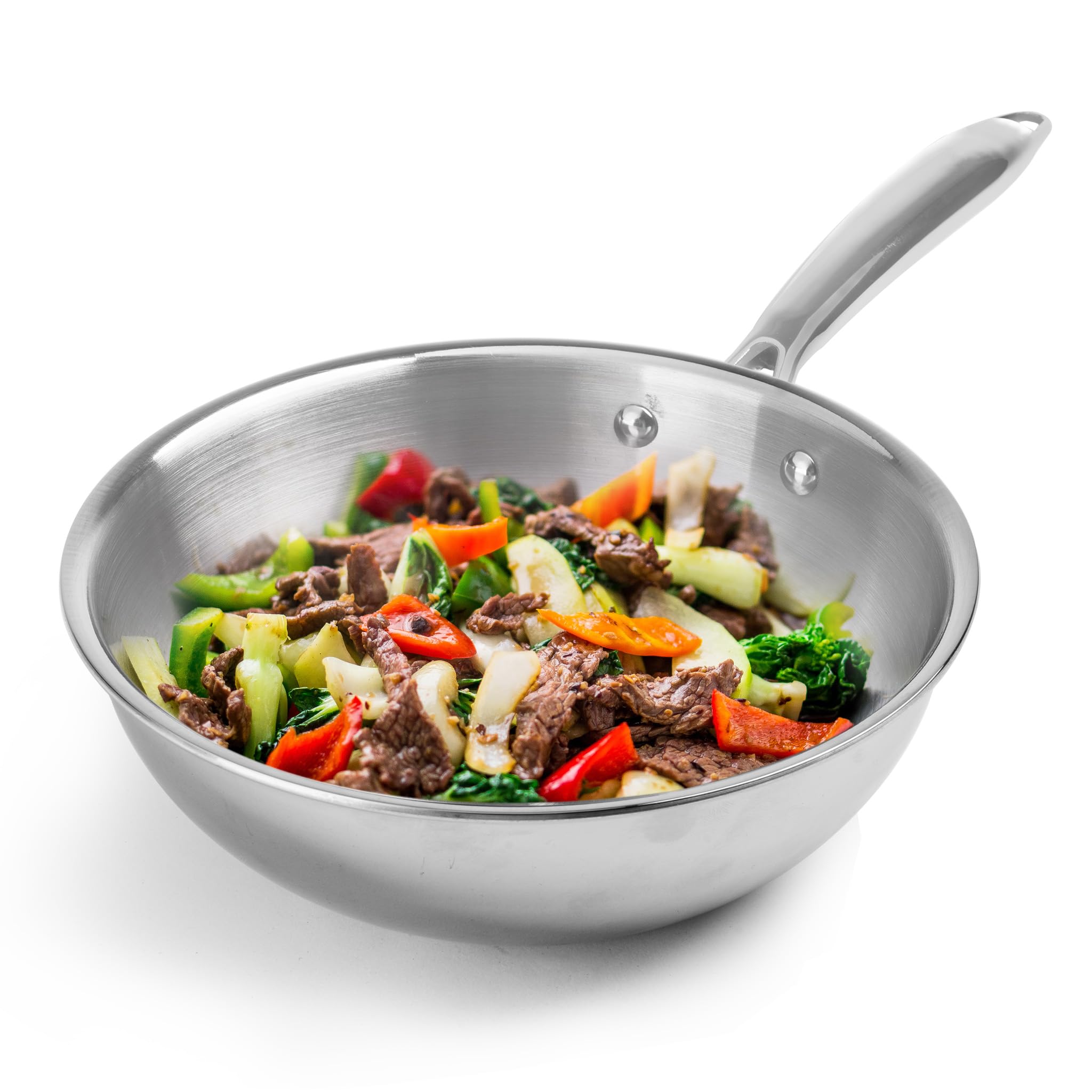Agaro Stainless Steel Regency Triply Wok 20Cm, 1.5L, 2.5Mm Thick Body, Induction & Gas Compatible, Rivetted Handle