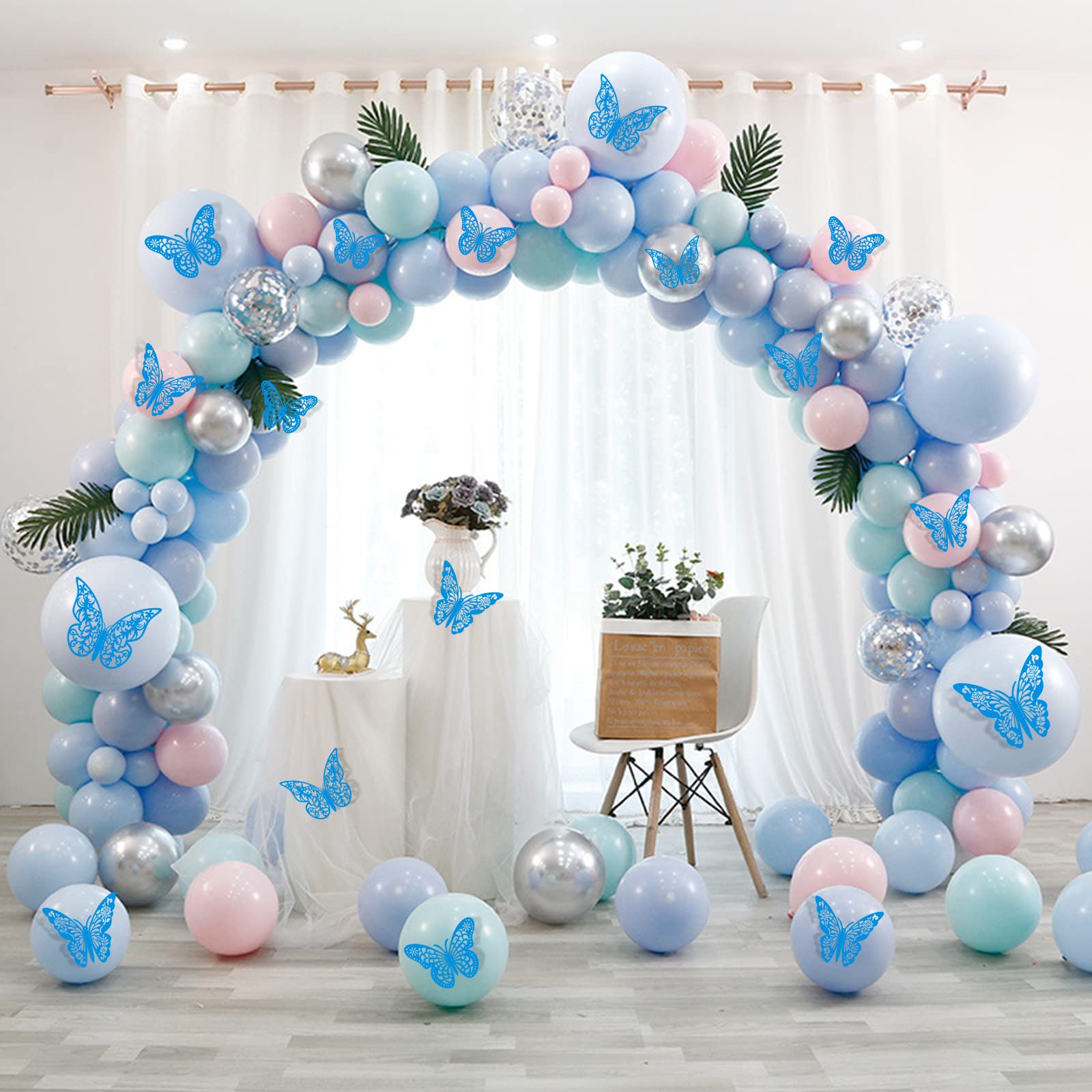 Insuwood 72 Pcs 3D Butterfly Wall Decor Stickers, 3 Styles 3 Sizes Blue Butterfly Decorations For Butterfly Party Birthday Cake