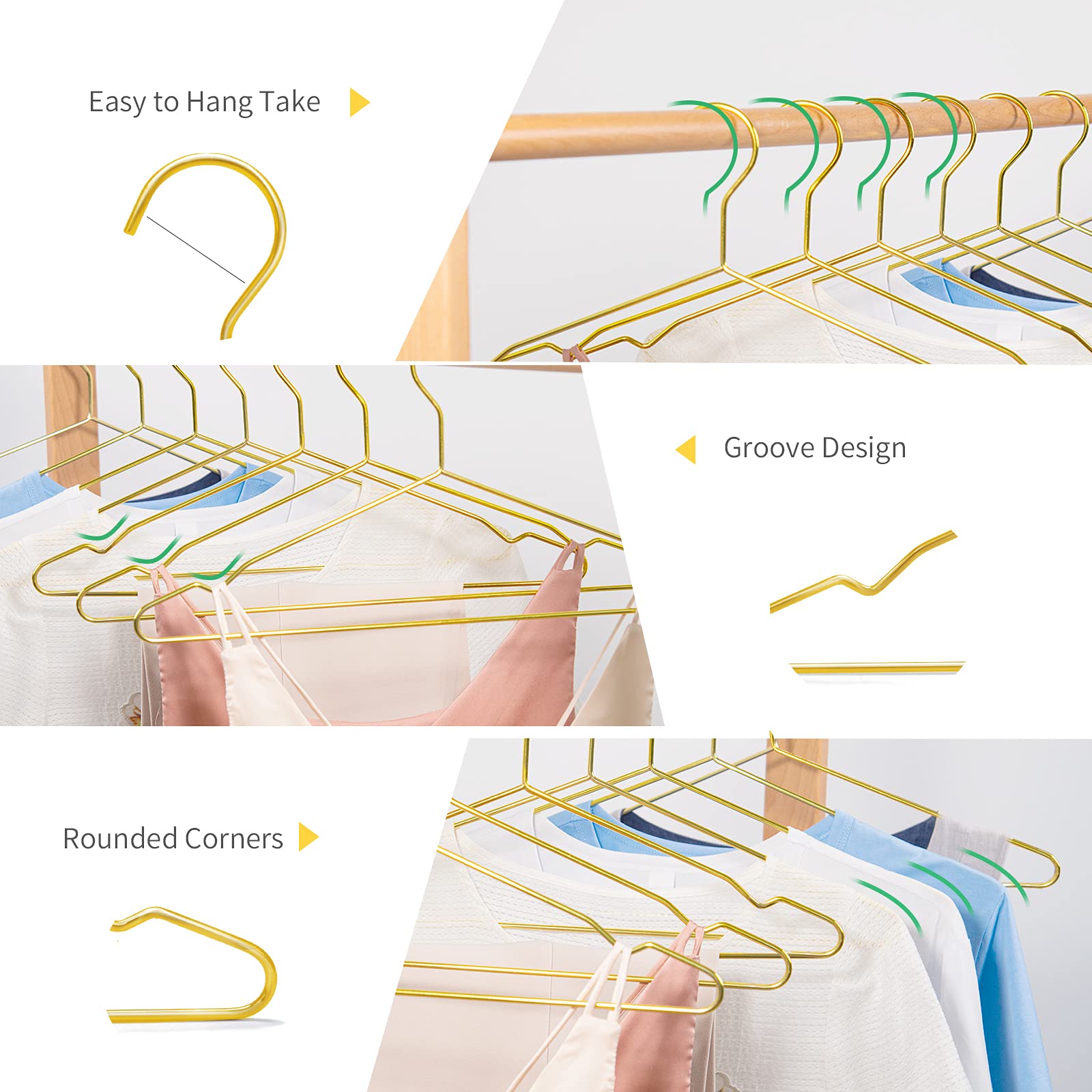 Nature Smile 17 Inch Heavy Duty Shiny Gold Metal Clothes Hanger, Coat Hanger, Suit Hanger, Dress Hanger With Big Notches Pack Of
