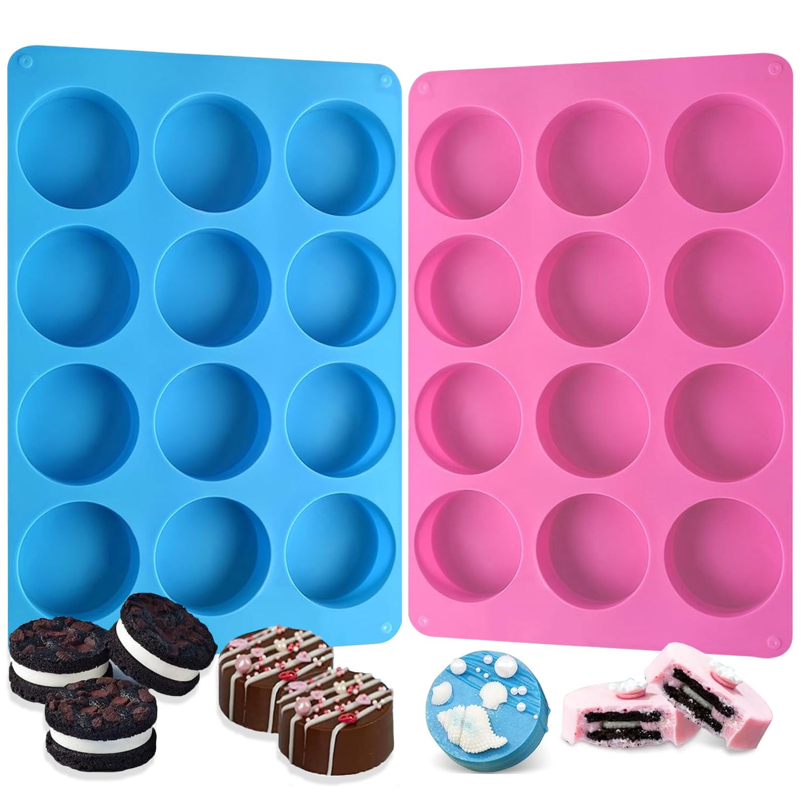 Round Chocolate Cookie Molds,Sagooits Oreo Chocolate Silicone Mold 12-Cavity Cylinder Chocolate Silicone Molds For Covered Oreo,