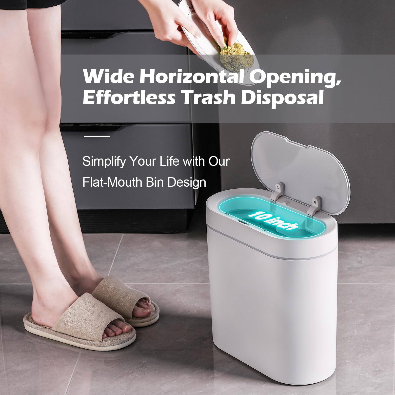Elpheco Bathroom Motion Sensor Trash Can 2.5 Gallon Automatic Garbage Can, 9.5L Slim Plastic Smart Trash Bin With Lid, Touchless