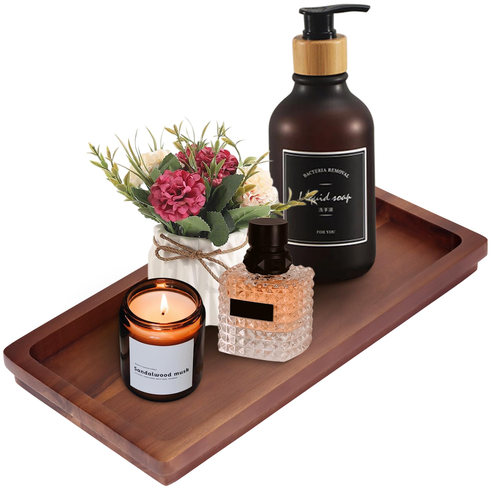 Bathroom Vanity Tray 11.8 X 5.9 Inches Of Natural Acacia Wood - Elegant Organizer For Cosmetics, Jewelry, Perfume, Candle, Key -