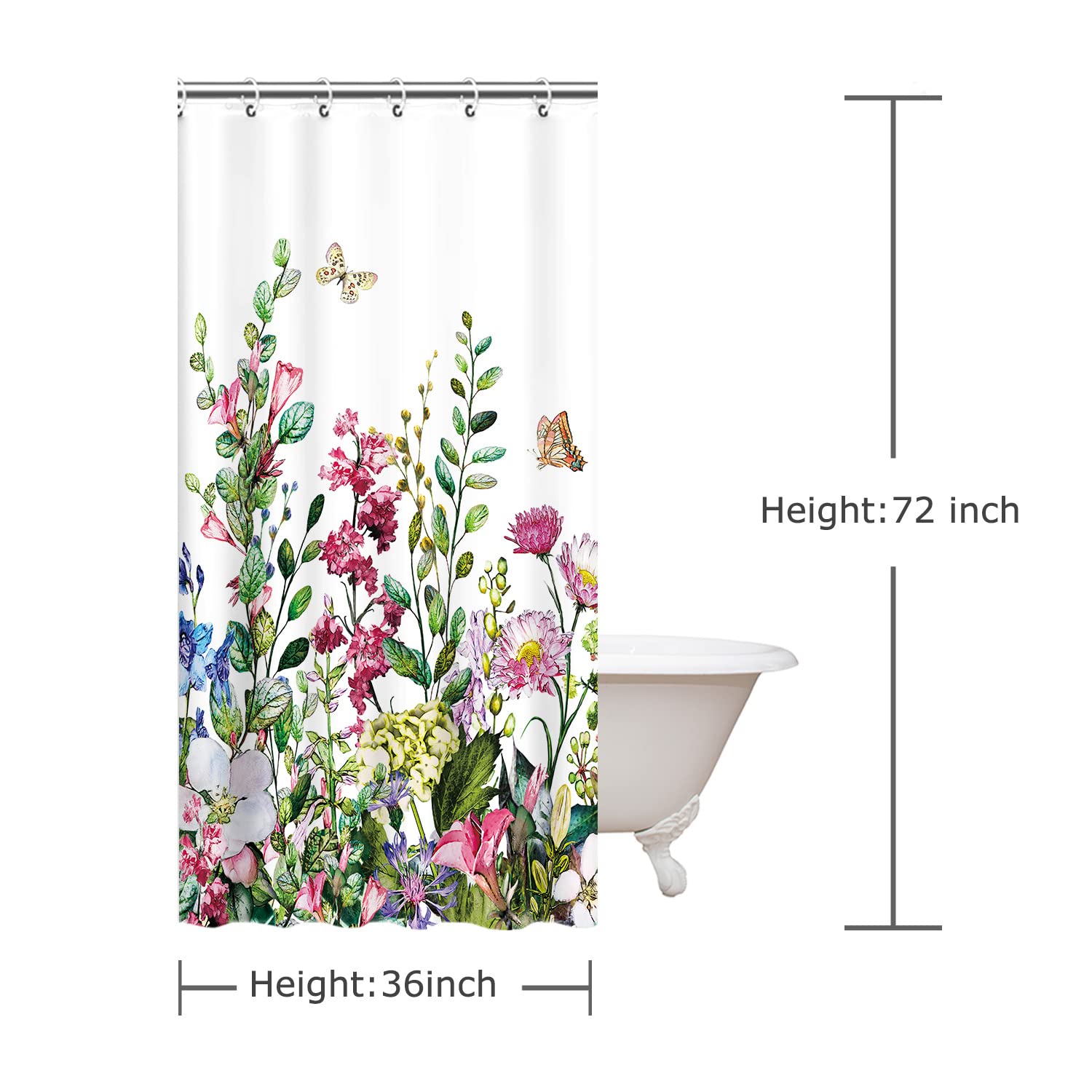 Livilan Stall Shower Curtain 36W X72H Inches Narrow Rv Shower Curtains Floral Shower Curtains For Bathroom Short Shower Curtains