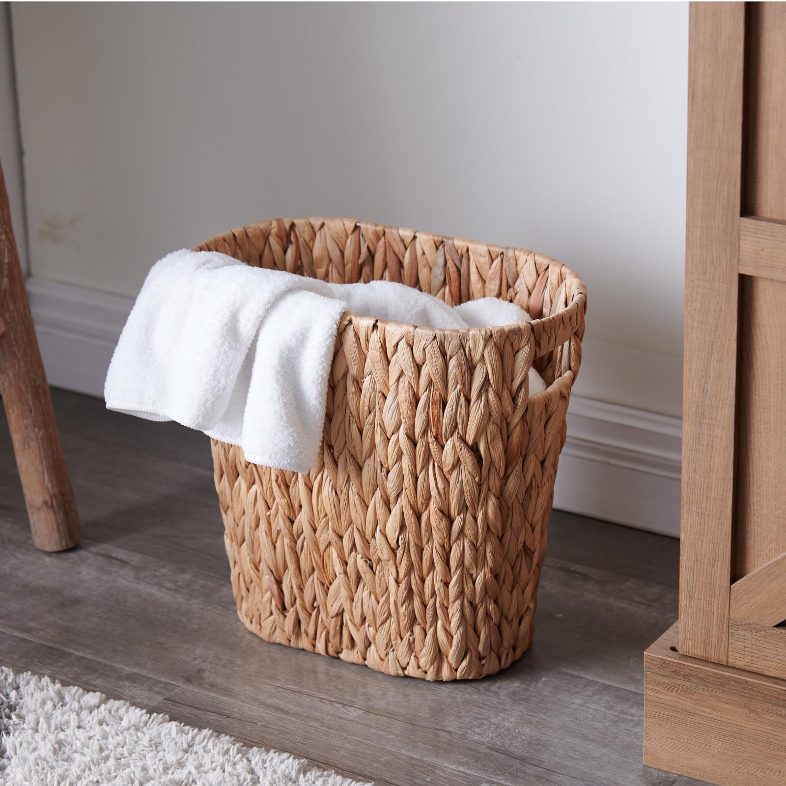 Yangqihome Bathroom Trash Can, Handwoven Wicker Trash Can With Handles For Bedroom, Living Roon, Kitchen, Bathroom And Office, W