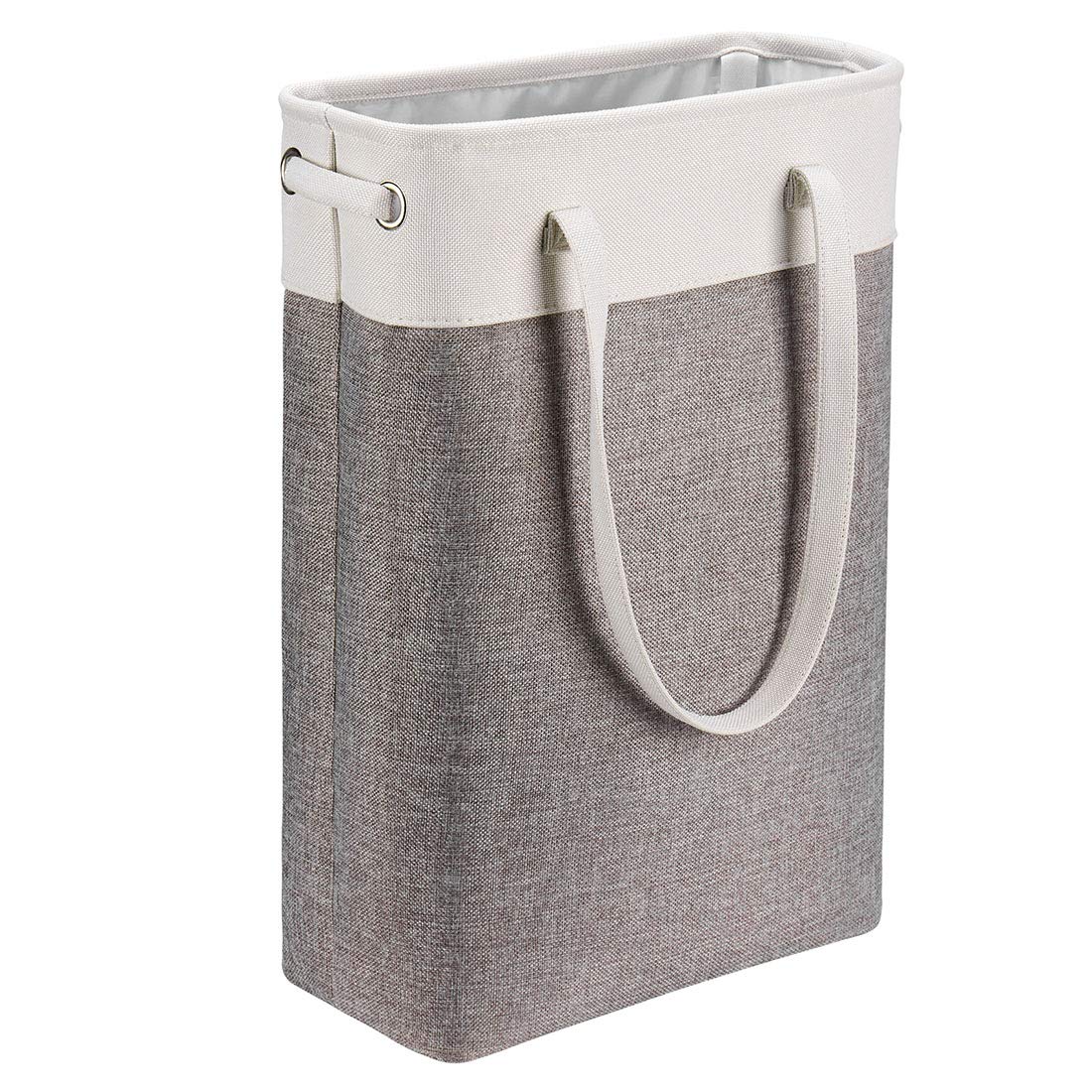 I Bkgoo Laundry Basket With Handles White&Grey Coffee-Slim Laundry Bin Collapsible Dirty Clothes Basket Narrow Laundry Bag Folda