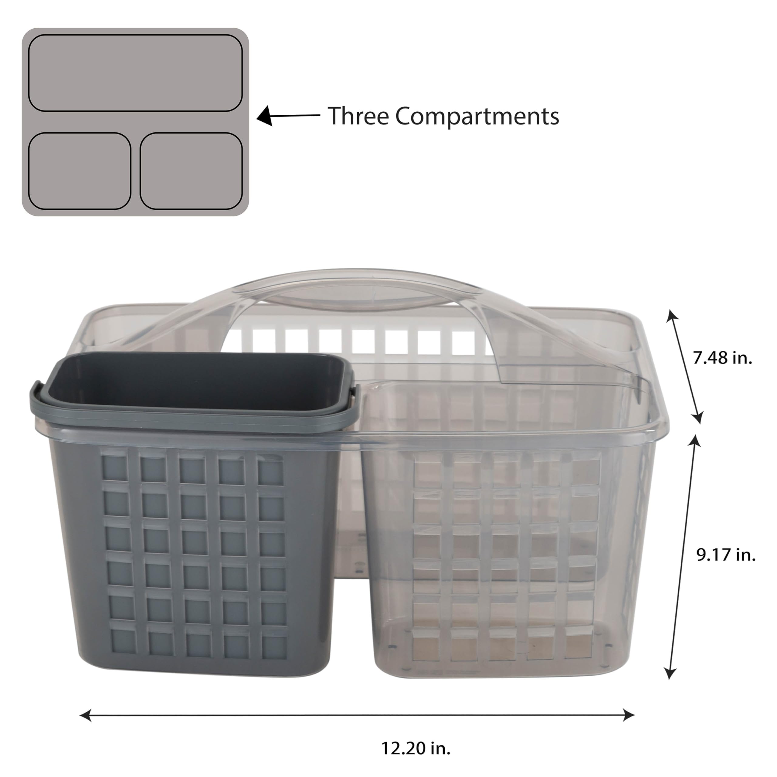 Bath Bliss 2 In 1 Portable, Bathroom Shower Caddy For Shampoo, Conditioner, Soap, And Cosmetics, In Grey Bath Tote (26118-Grey)